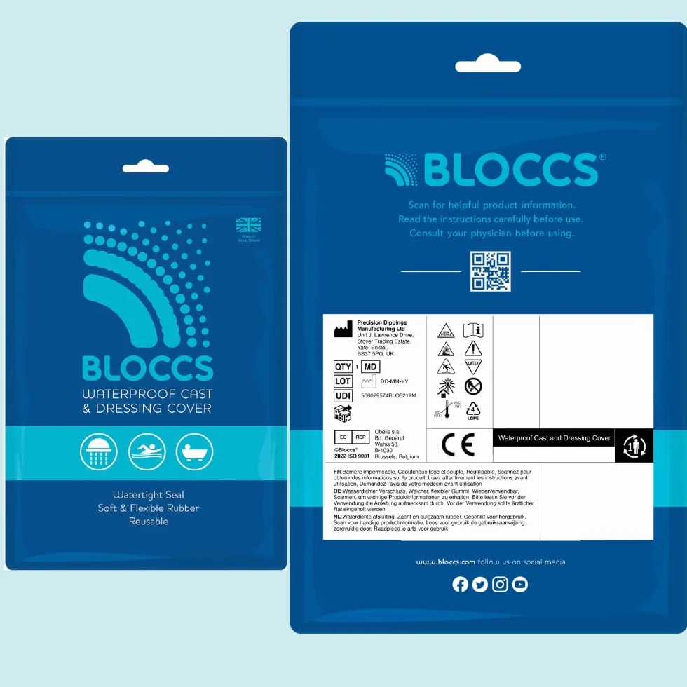 BLOCCS 100% wodoodporny ochraniacz na gips – Baby Bloccs (12–36 miesięcy) – wielokrotnego użytku ochraniacz pod prysznic, do kąpieli i pływania – XS
