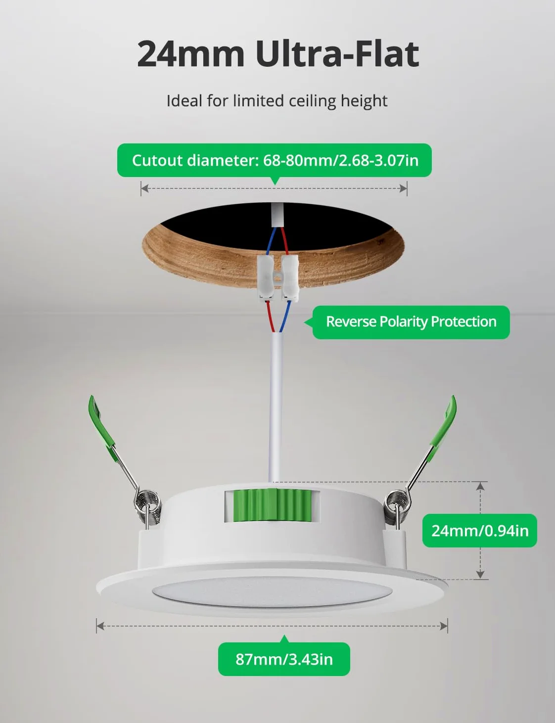 Bojim Możliwość ściemniania wpuszczana lampa punktowa LED, wodoodporna IP44 do łazienki, otwór 68 mm-78 mm, 5 W bardzo płaskie, ciepła biel/neutralna/zimna, zestaw 20 szt