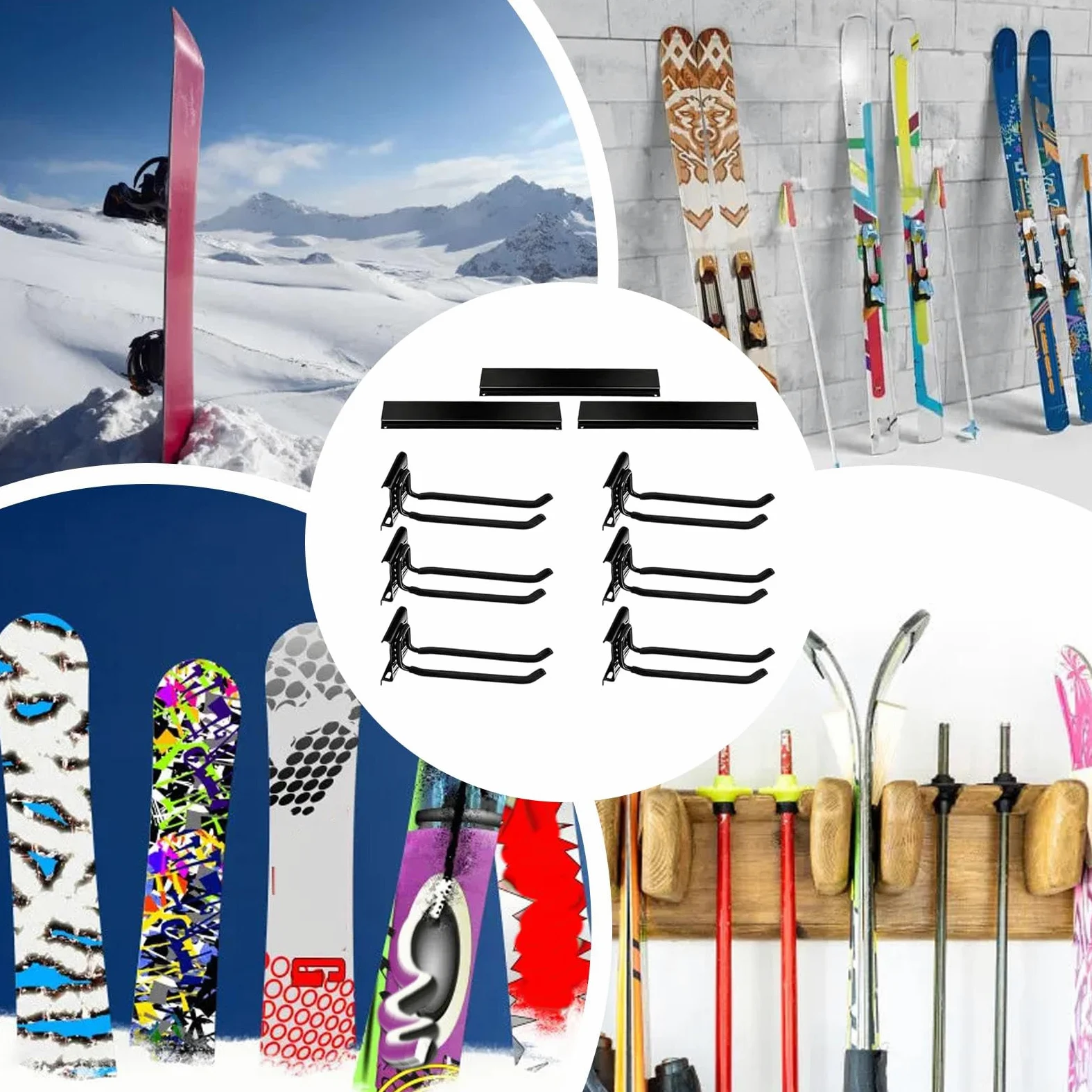 Uchwyt na narty do garażu na ścianę – wytrzymały, antypoślizgowy system | organizacji, uchwyt na deskę snowboardową, montaż na ścianie, do sportów zimowych, deskorolki, akcesoria do użytku wewnątrz i