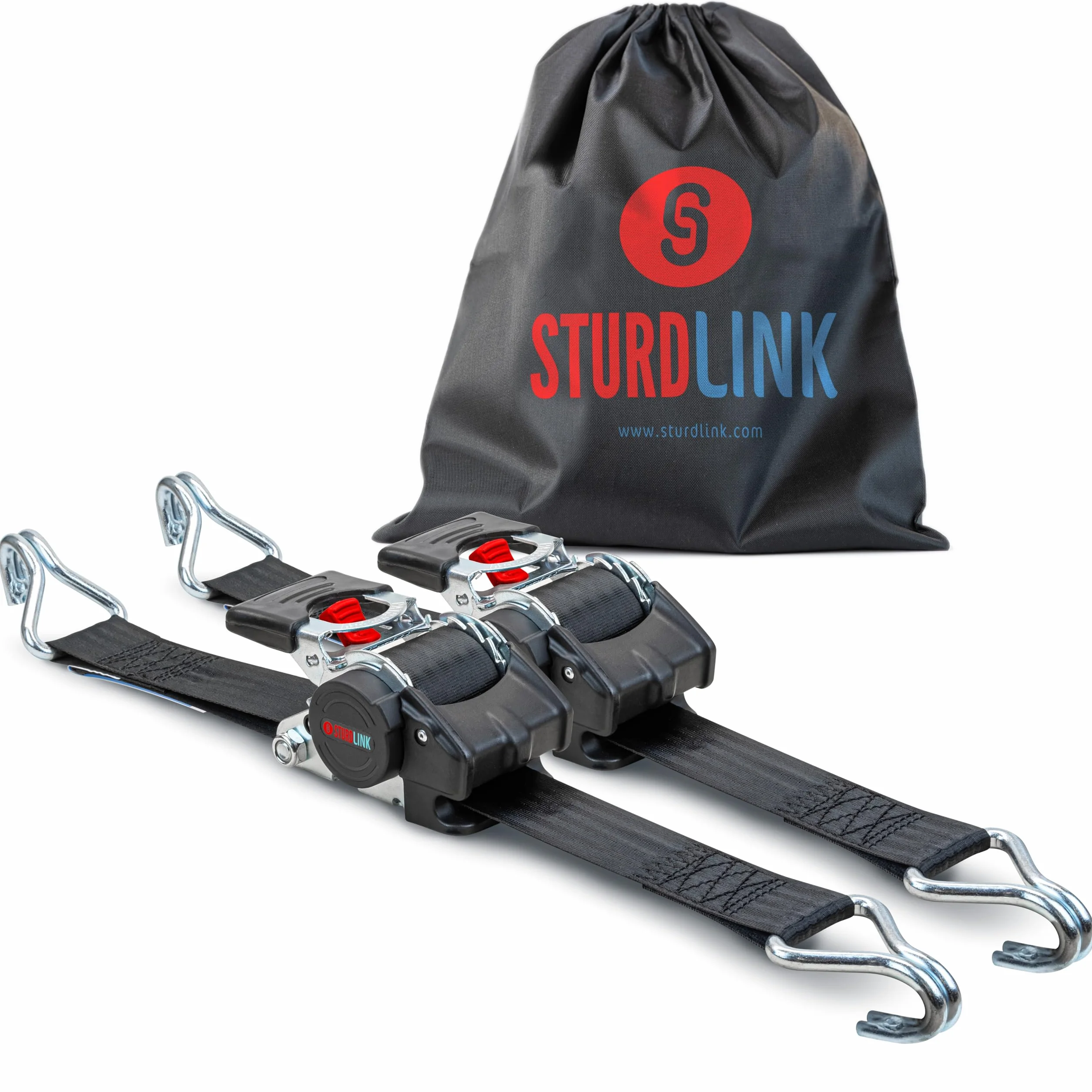 Taśmy z grzechotką Sturdlink 50 mm z automatycznym zwijaczem taśmy, długość 3 m LC 750daN / 1500 daN, haki stalowe | Idealne do przyczep, pojazdów użytkowych, motocykli, quadów, samochodów.