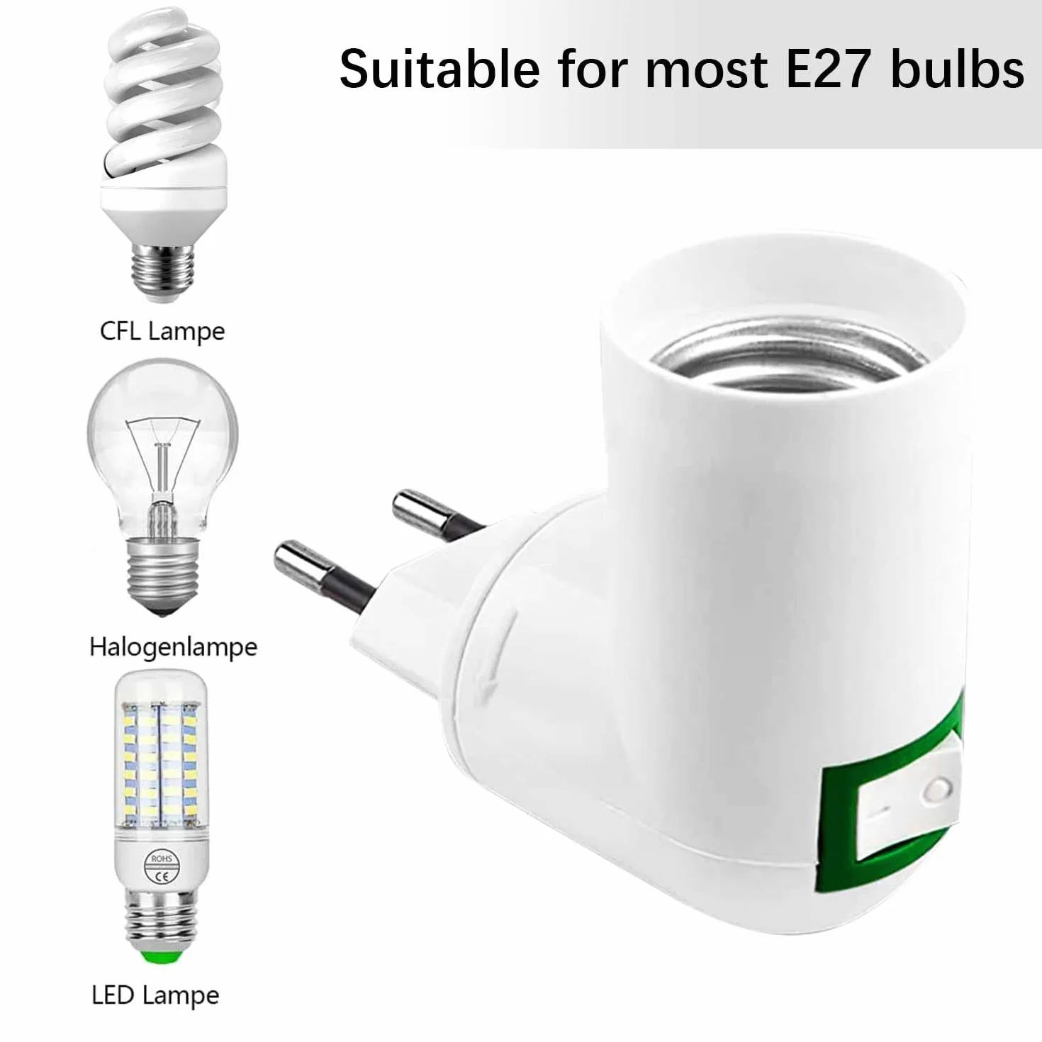4 gniazda E27 z przełącznikiem, gniazdo budowlane AC 220 V, gniazdo elektryczne do adaptera E27 Lampa ścienna do montażu na ścianie żarówki LED (biały)