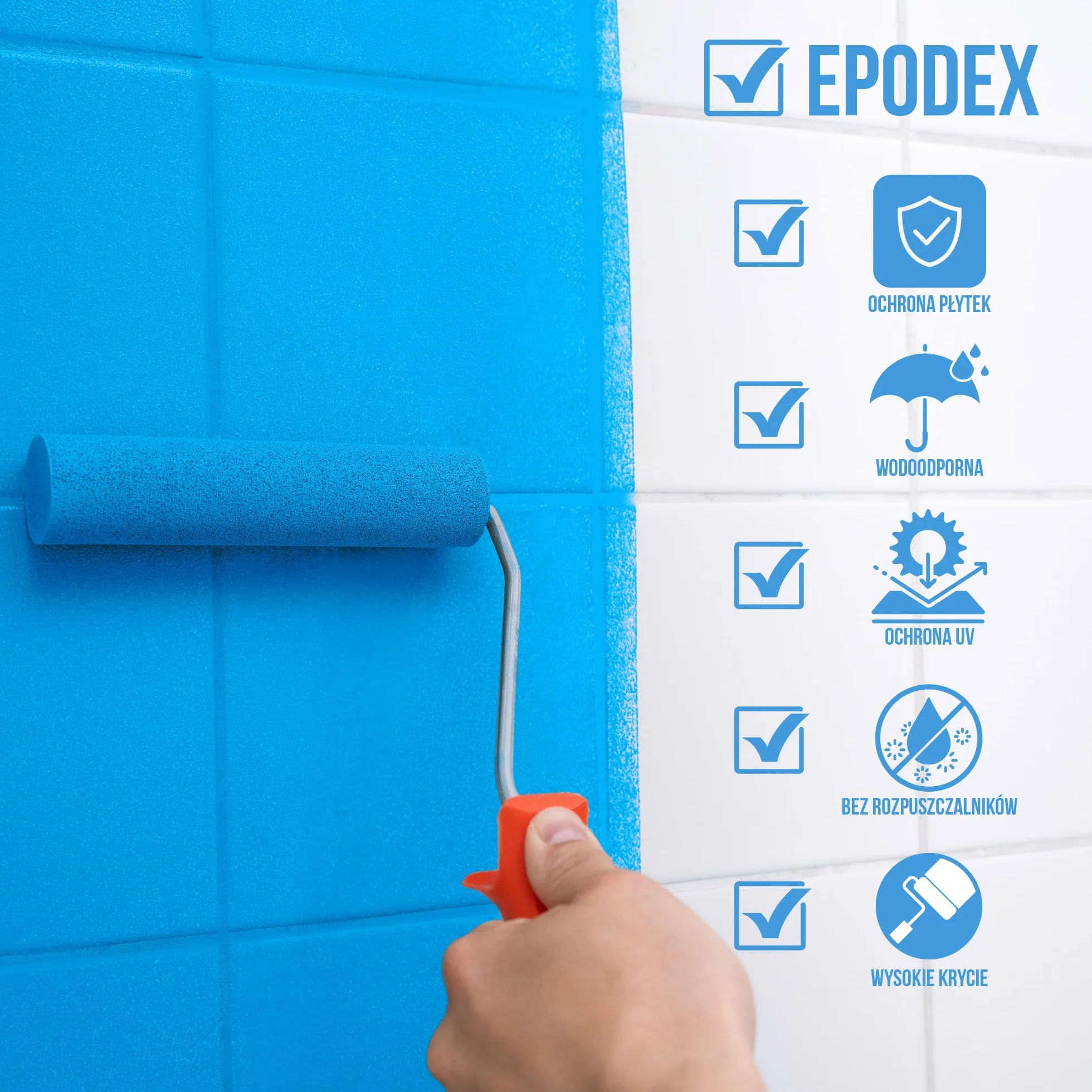 EPODEX Lakier do płytek 2K z akcesoriami - Szary stalowy - Pastel | Farba epoksydowa na ściany i podłogi do łazienki i kuchni – Biały, szary, beż i inne kolory - 1,8 kg (7 m² dla 2 warstw)