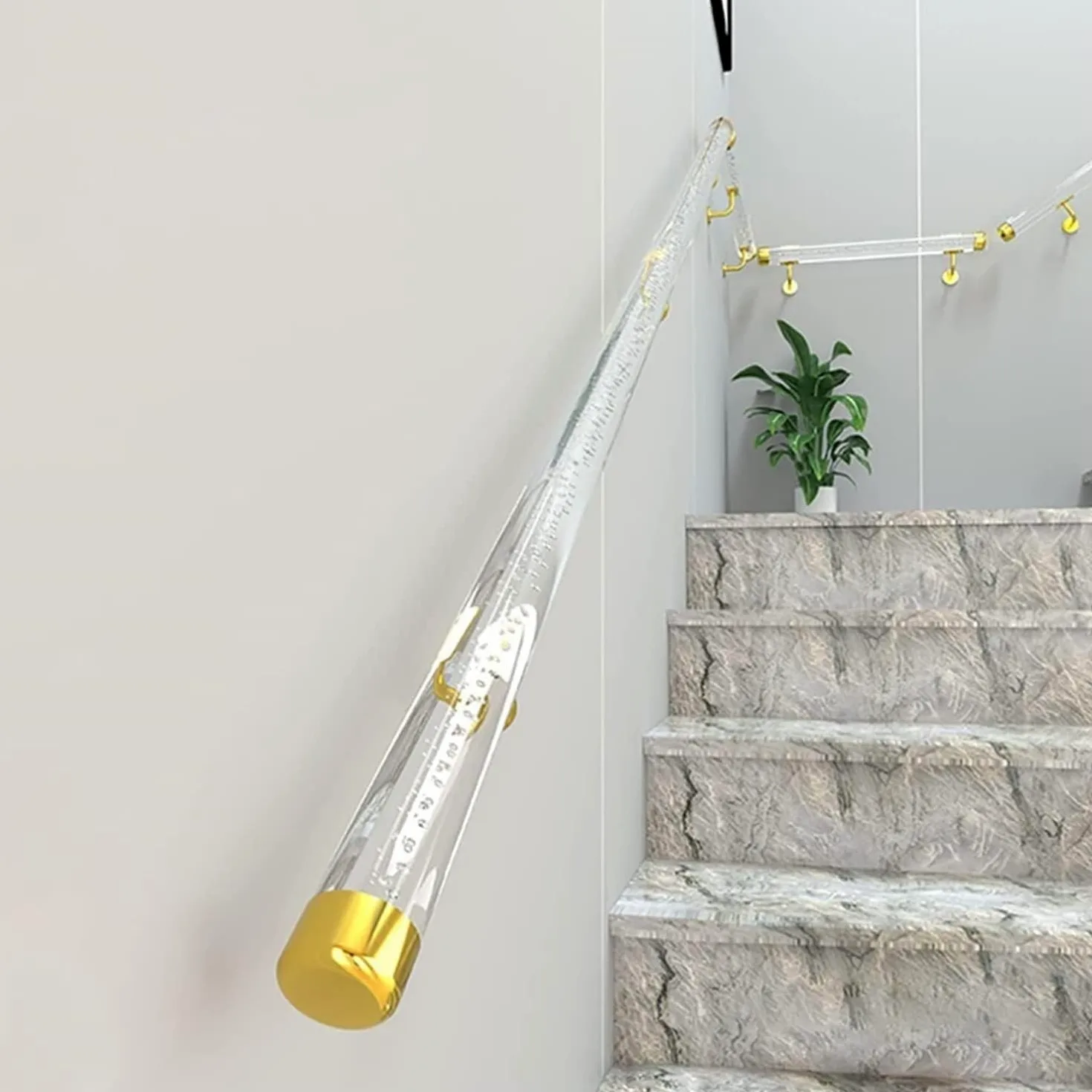 Przezroczyste akrylowe poręcze schodowe dla osób starszych i dzieci, złote uchwyty, stylowe rozwiązania bezpieczeństwa(50cm(1.6ft))