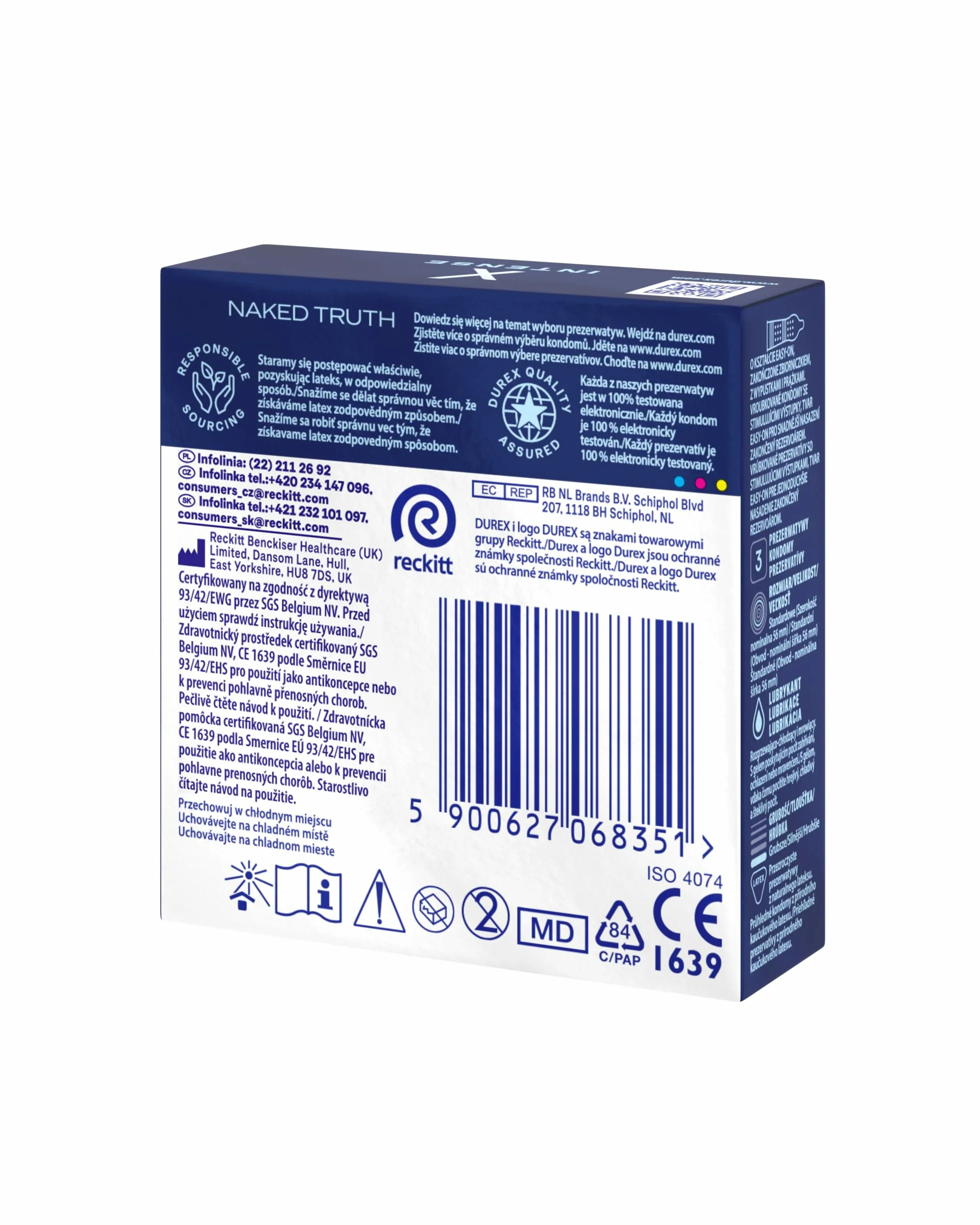 Durex Intense Prezerwatywy z wypustkami i prążkami dla dwojga 3 szt.