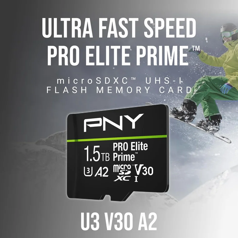 PNY 1.5TB PRO Elite Prime Class 10 U3 V30 A2 microSDXC Flash Memory Card + adapter SD do 200MB/s 4K UHD