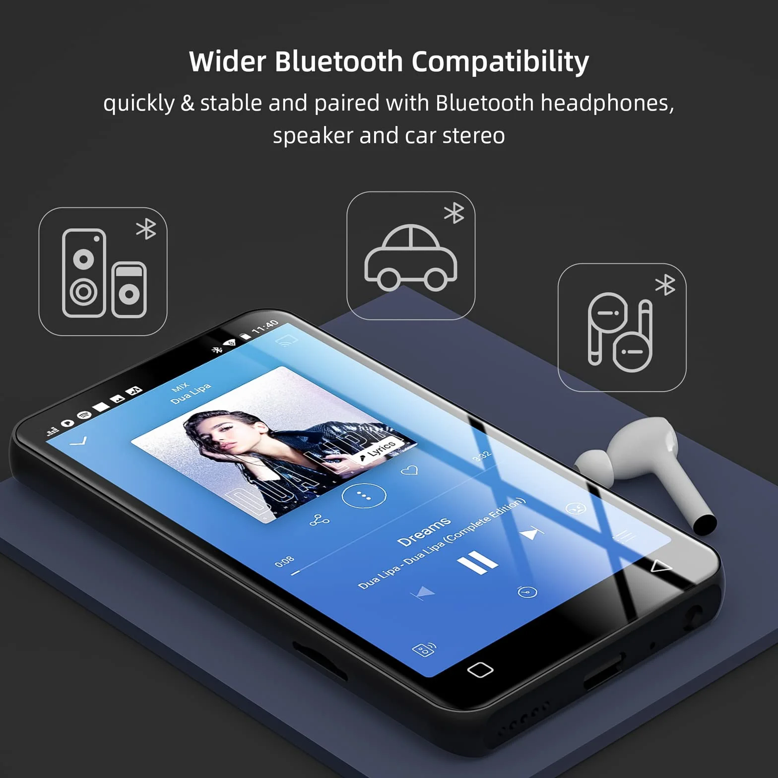 Innioasis Odtwarzacz MP3 80 GB Bluetooth WiFi 4-calowy Ekran Dotykowy Android Streaming MP4 Czarny
