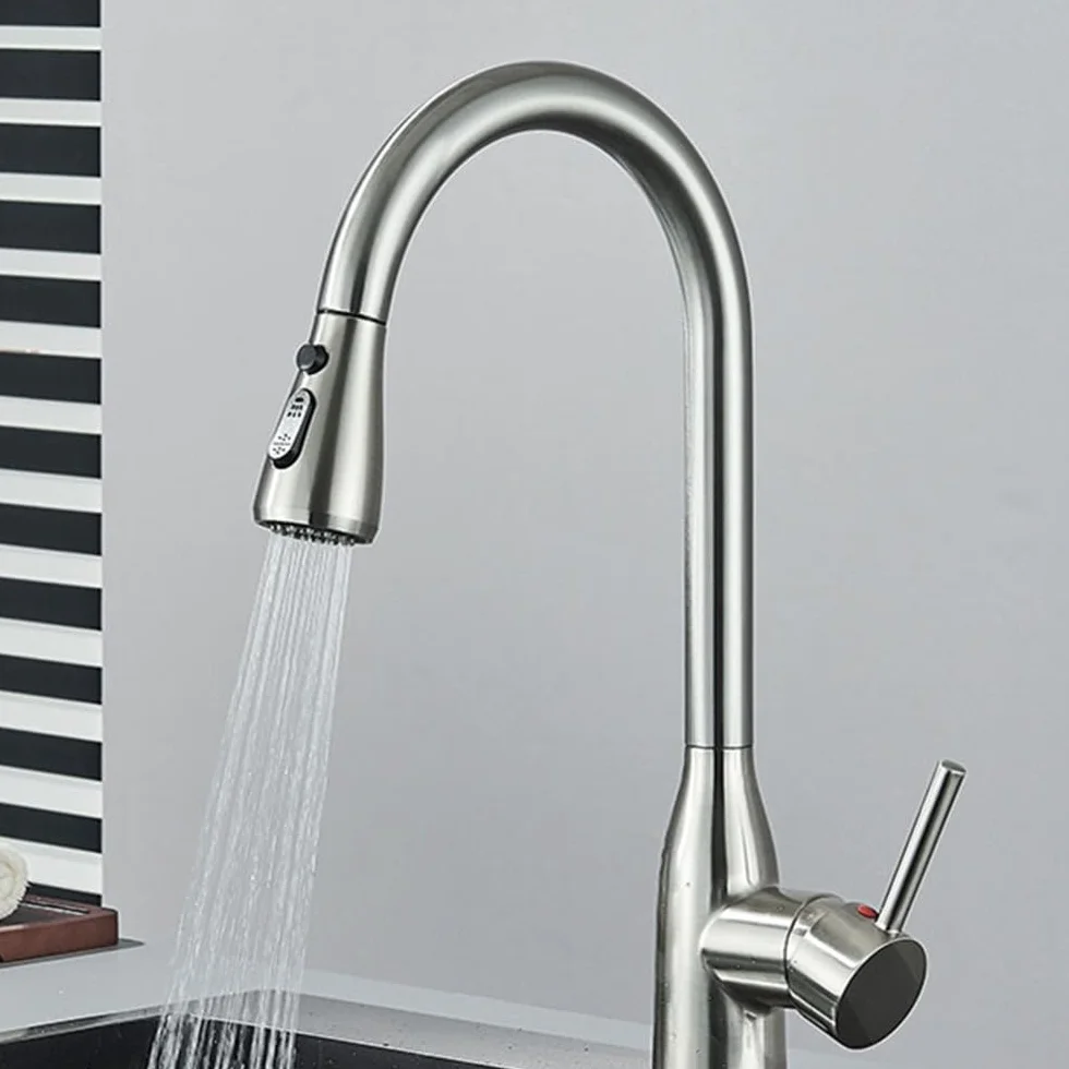 Baterie z wysuwaną wylewką, Bateria kuchenna Wyciągana o 360 stopni Obrotowa wylewka Montaż na pokładzie Pojedynczy otwór Gorący Zimny ​​Wielokolorowy(Brushed Nickel F)