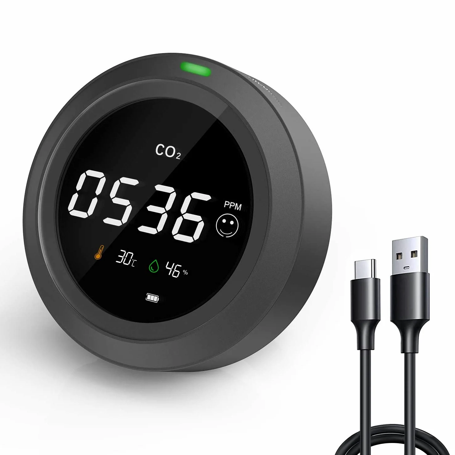Miernik CO2 LifeBasis 3 w 1, czujnik dwutlenku węgla, pomiar temperatury, wilgotności i jakości powietrza, czujnik CO2 z wyświetlaczem LCD / 0-5000 PPM/precyzyjny czujnik NDIR, czarny, do biura