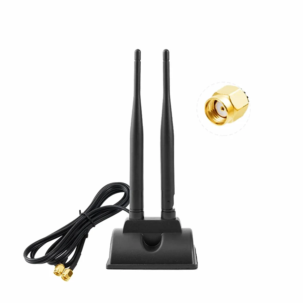 Vecys 2.4G /5G/ 5.8G Antena WiFi o Podwójnej Częstotliwości MIMO Wzmacniacz Sygnału Dookólny Podstawa Magnetyczna 6dBi Adapter RP-SMA 1.2 m 3.9 ft do Karty Sieciowej PCIE Router Antena Zewnętrzna