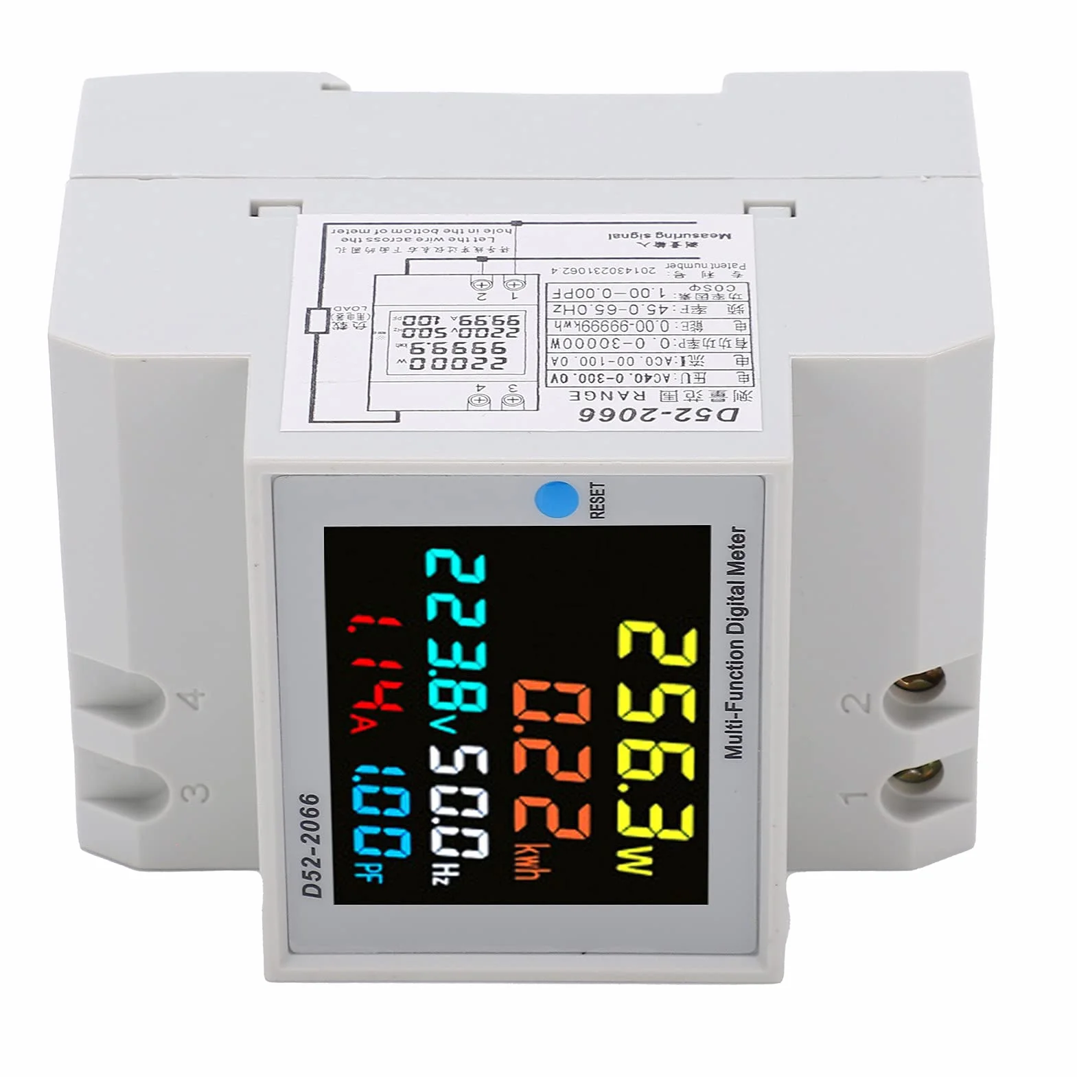 D52 2066 Watomierz Kolorowy Ekran LCD Typ Szyny Domowej 220V Inteligentny Jednofazowy Licznik Energii Monitor Zużycia Energii Elektrycznej AC 40 do 300V