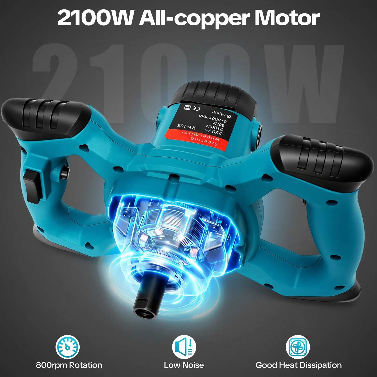 Elektryczna betoniarka 2100 W, mieszadło do fug, regulowane mieszadło M14, mieszadło, mieszadło do zaprawy elektrycznej, betoniarki, mieszadło do betonu
