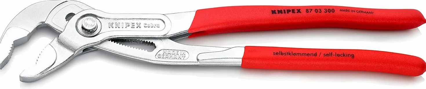 KNIPEX Cobra Szczypce nastawne do rur nowej generacji w opakowaniu z zawieszką chromowany pokryte antypoślizgowym tworzywem sztucznym, 87 03 300 SB