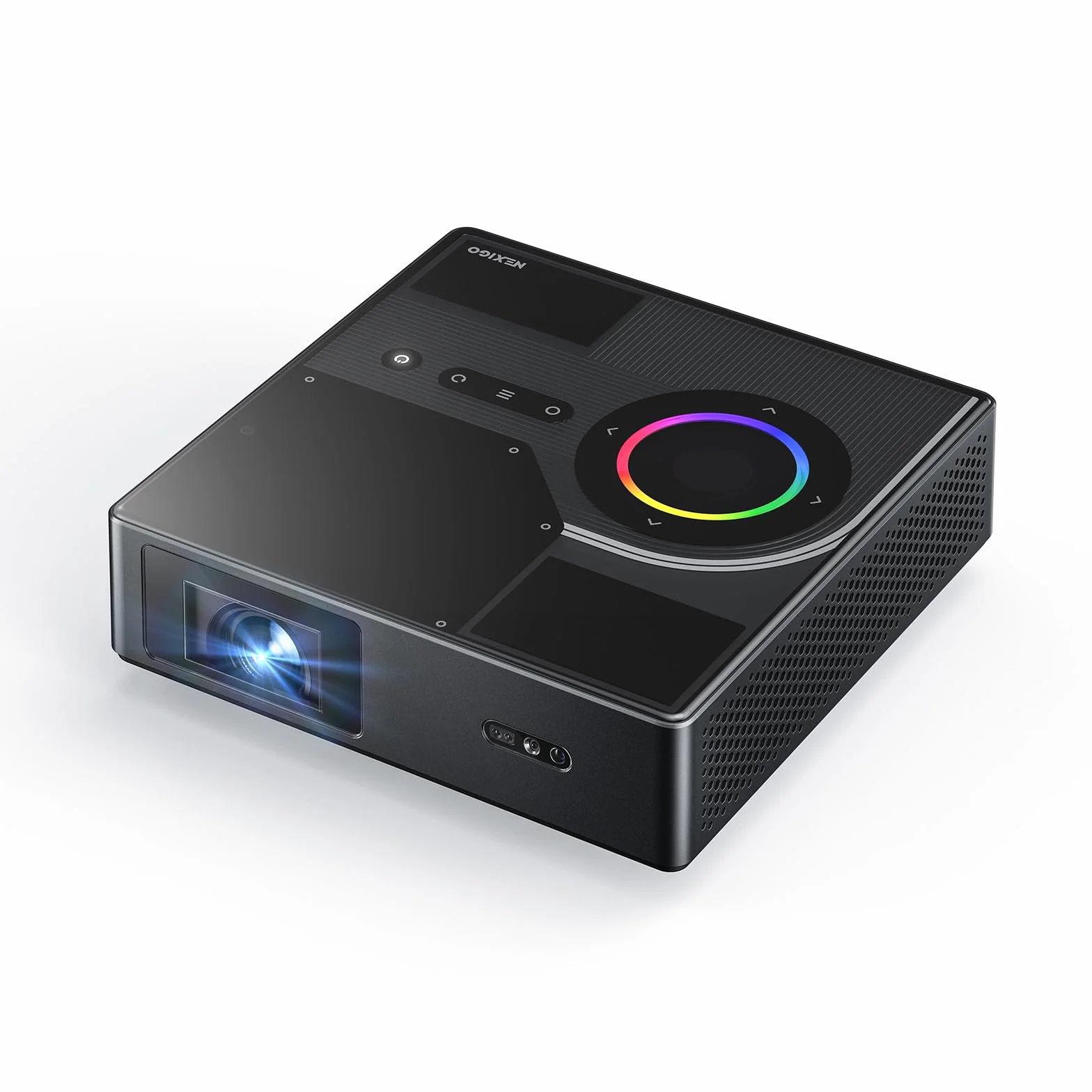NexiGo Nova Mini, przenośny projektor laserowy, Google TV z Netflix, 1080p FHD, 1200 lumenów, kontrast 15 000:1 z SAE, 3D, automatyczna konfiguracja, ekran 150", 8W Dolby Audio