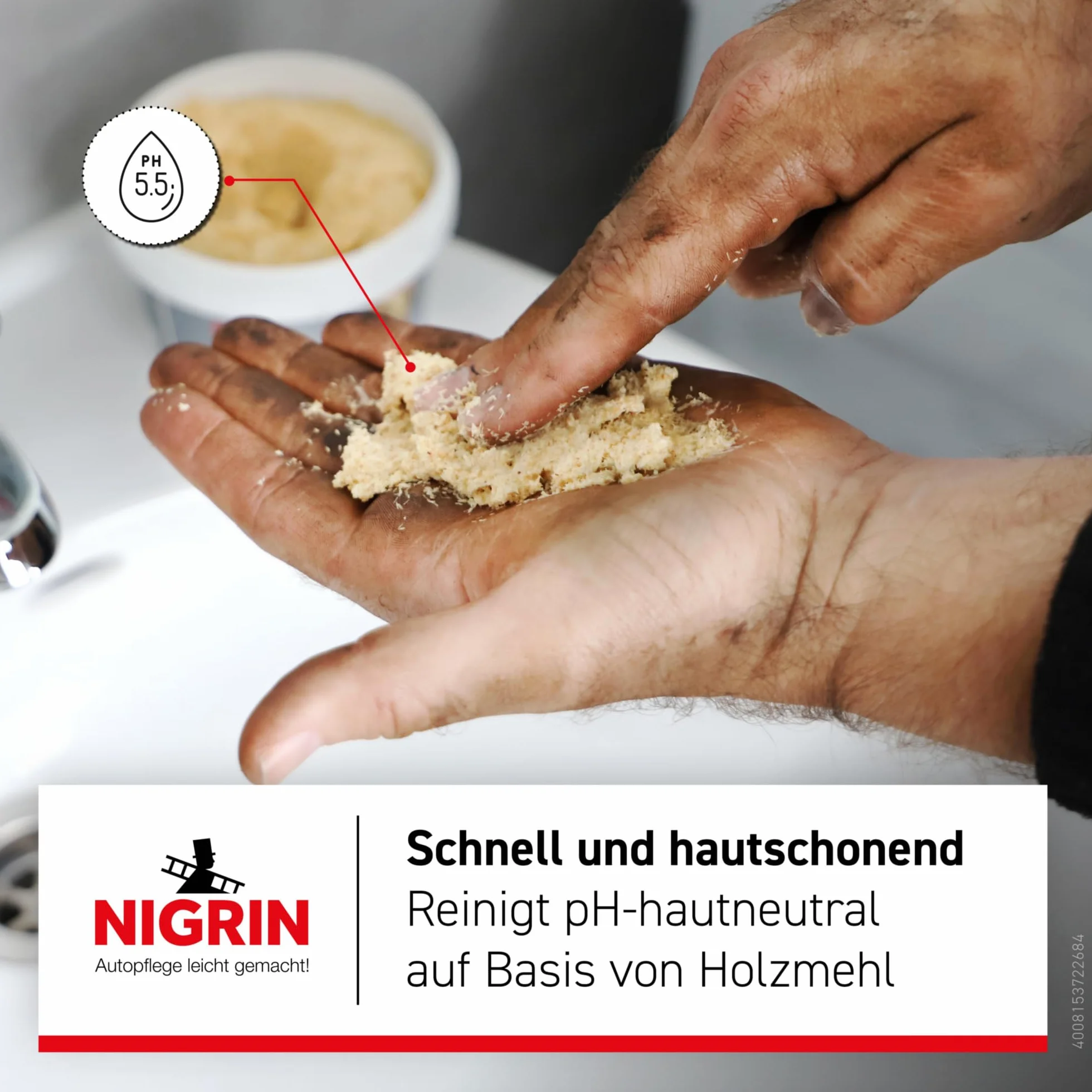 NIGRIN Pasta do mycia rąk 500 ml, czyści delikatnie dla skóry, usuwa uporczywe zabrudzenia, 1 sztuka