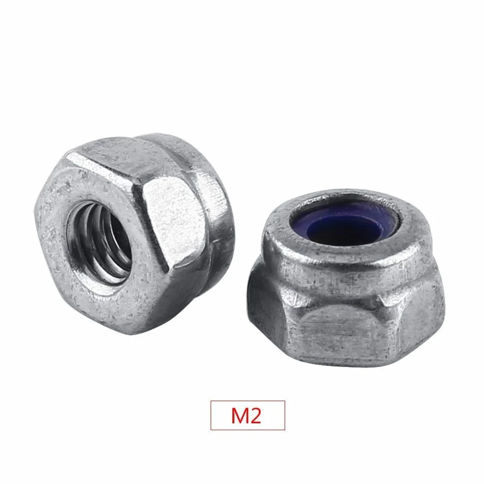 Nakrętka, nakrętka samoblokująca M2-M12 stal nierdzewna SS304 nakrętki sześciokątne z wkładką nylonową (M2 (100 szt.)