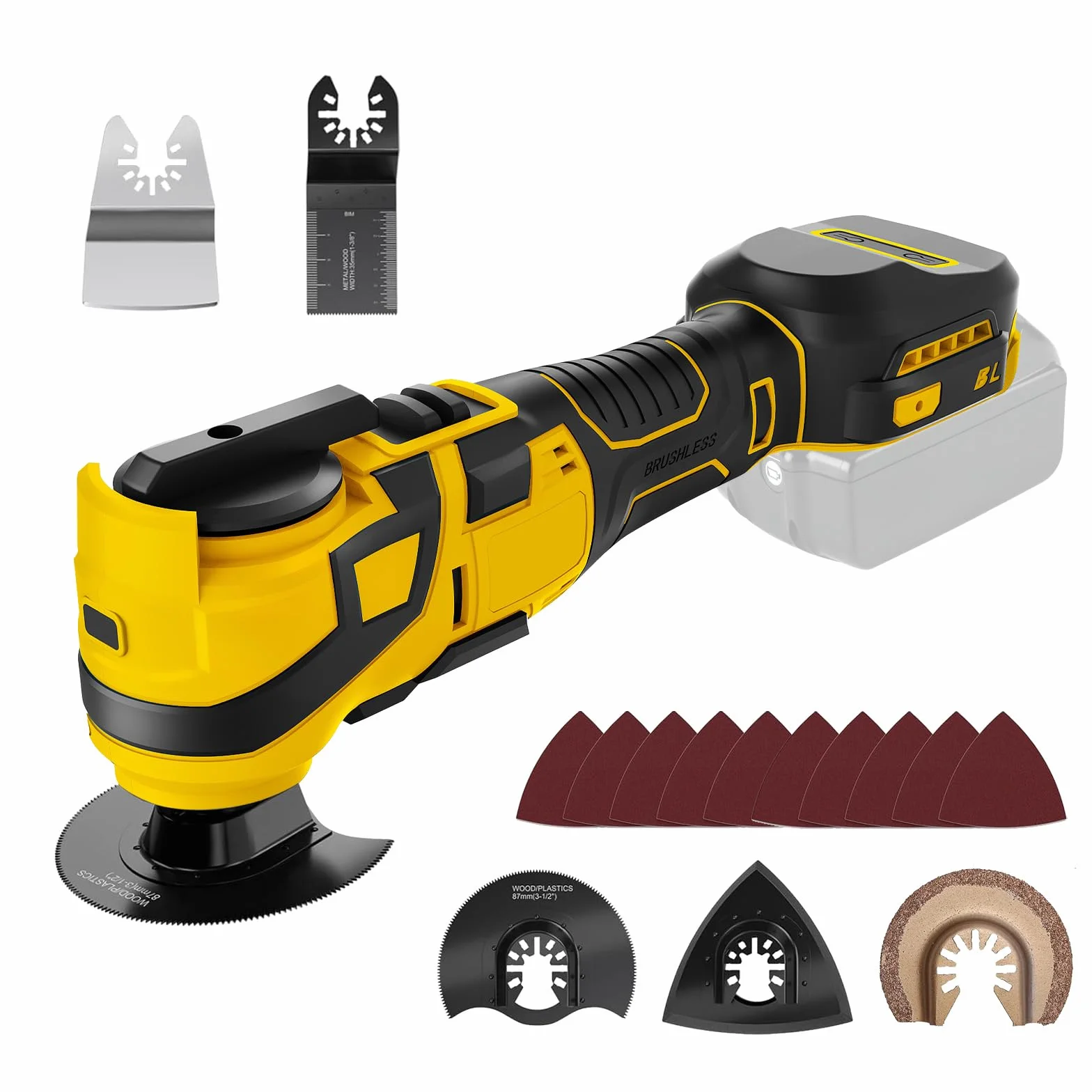 WingFly Wielofunkcyjne narzędzie akumulatorowe do Dewalt 18 V, 20 V | Oscylujące narzędzie wielofunkcyjne, 6 regulowanych prędkości (prędkość oscylacji 10000-20000 min¹ bez akumulatora)