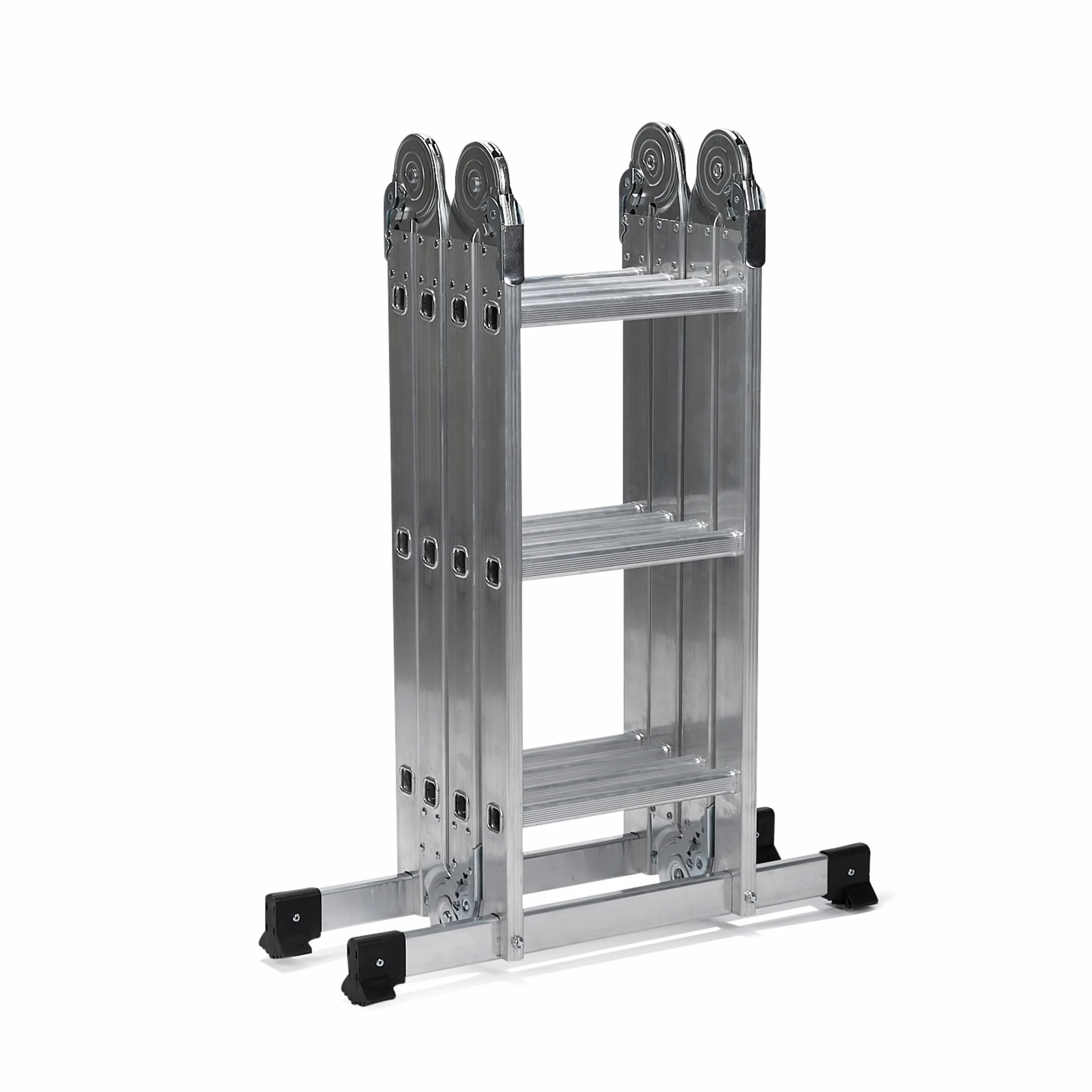 hjh OFFICE 12-stopniowa drabina wielofunkcyjna z 2 płytami rusztowania z litego aluminium W3 srebrna 345 cm Maksymalne obciążenie 150 kg 801202