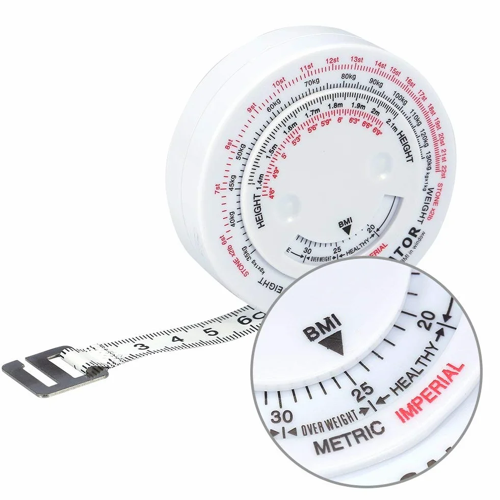 Sonew 741870227189 taśma miernicza 150 cm, chowana taśma miernicza BMI z kalkulatorem diety i odchudzania, biała, PCW + włókno szklane, 741870227189