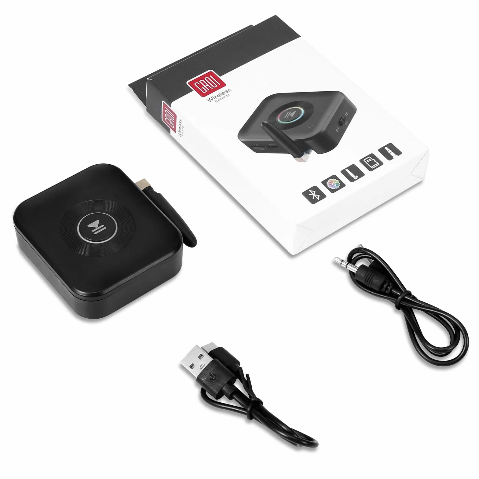 Adapter Aux Bluetooth, odbiornik Bluetooth 5.1 ze światłem otoczenia RGB, obsługa karty FT, 3,5 mm AUX na Bluetooth, niskie opóźnienie, podwójne połączenie, bezprzewodowy adapter audio do