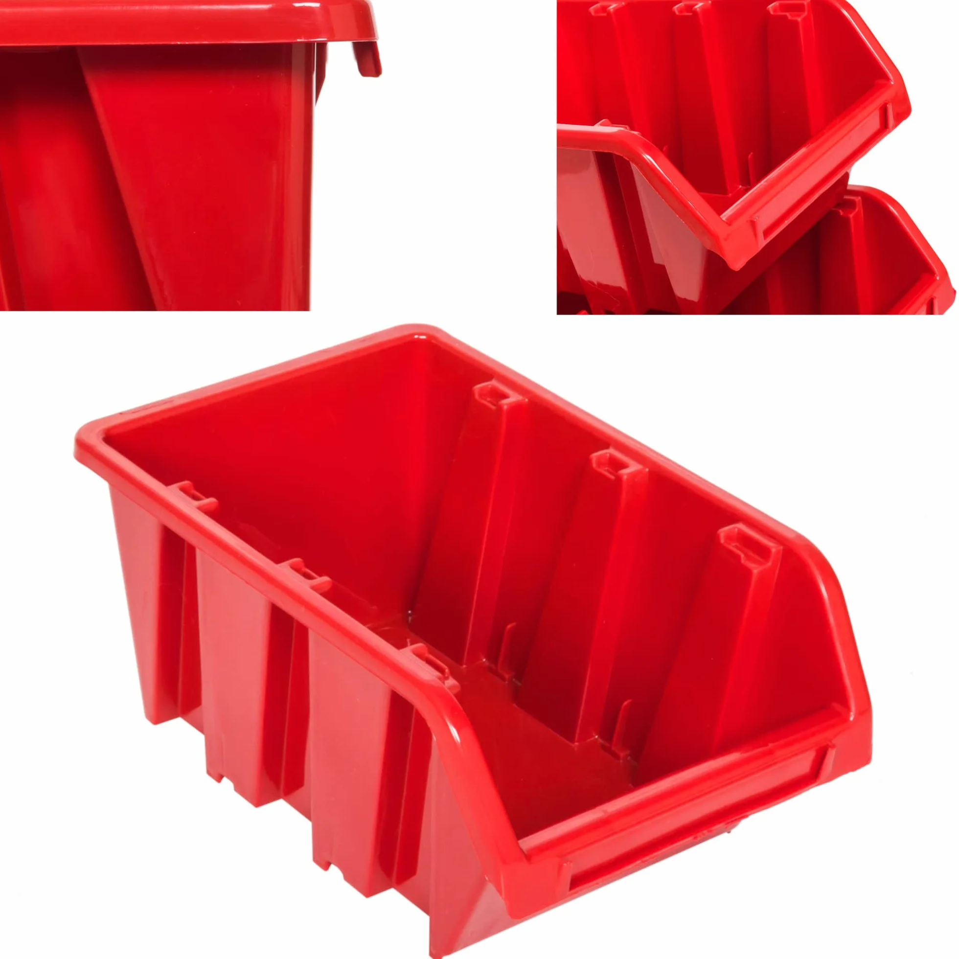 botle 5 x pudełka do układania w stos, do warsztatu, garażu, pudełka do przechowywania, pudełka do sortowania, 120 x 195 x 90 mm, czerwone, z tworzywa sztucznego, możliwość układania w stos