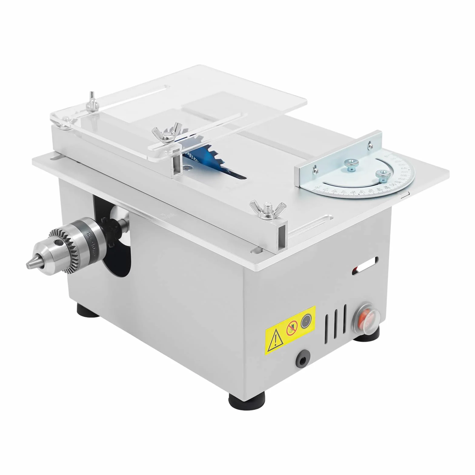 Mini pilarka stołowa dla rzemieślników, 96 W, przenośna, stołowa, 96 W, 7 biegów, z regulowaną głębokością cięcia i kątem, kompaktowa ręczna piła narzędziowa dla majsterkowiczów, niebieski, akryl