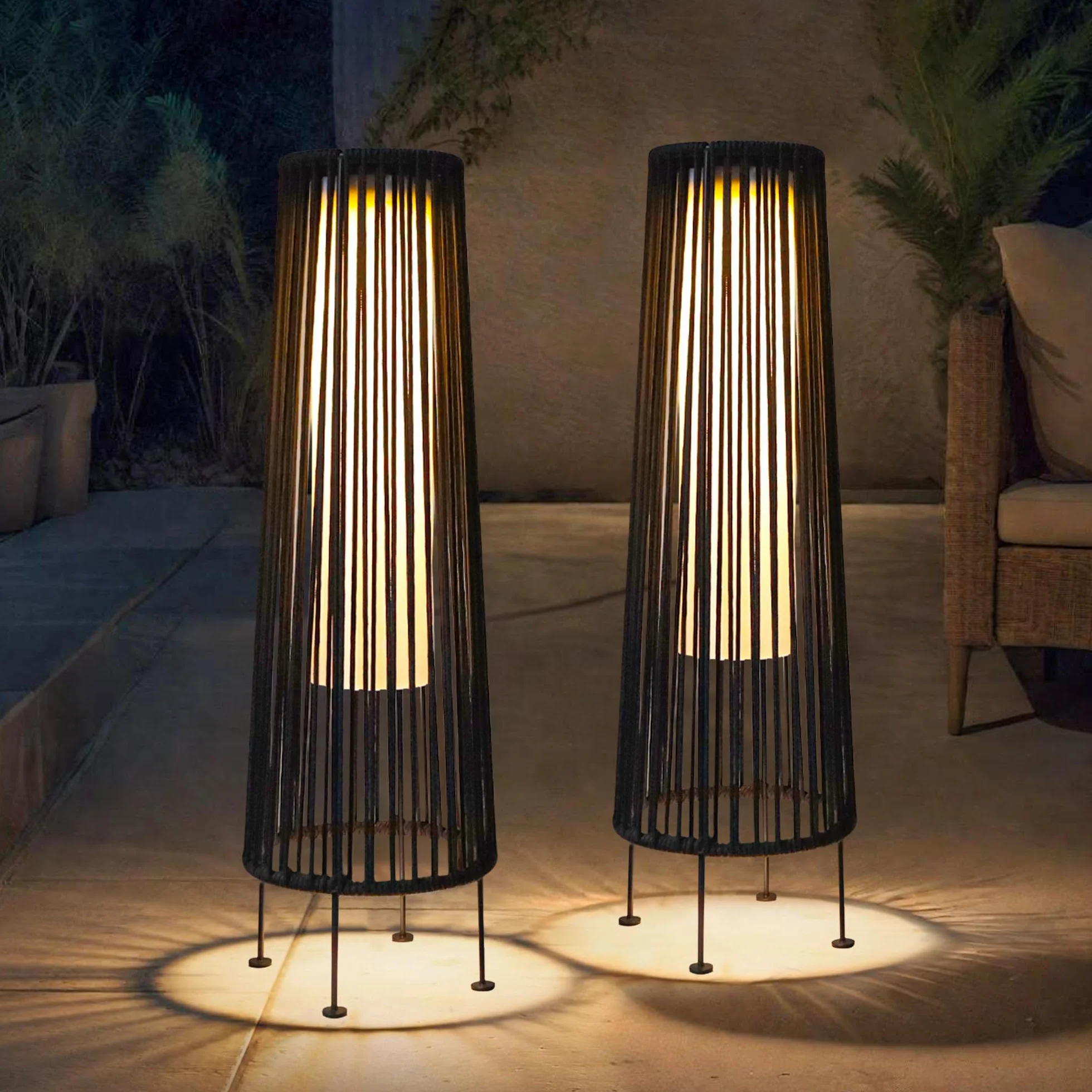 TRIROCKS Lampa solarna do użytku na zewnątrz, wiklinowa, wodoodporna, do ogrodu, ogrodu, trawnika, jasnobrązowa, 2 szt