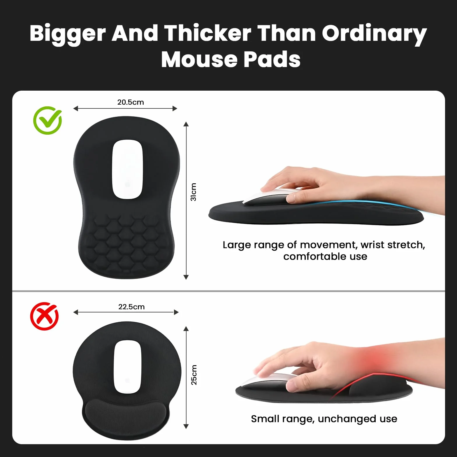 EooCoo Podkladka Pod Mysz na Nadgarstek z Funkcją Masażu, Podkładka Pod Myszkę z Poduszką, Ergonomiczna Mouse Pad, z Gładką Powierzchnią Lykrową i Antypoślizgową Podstawą PU, Akcesoria Biurowe, Czarny