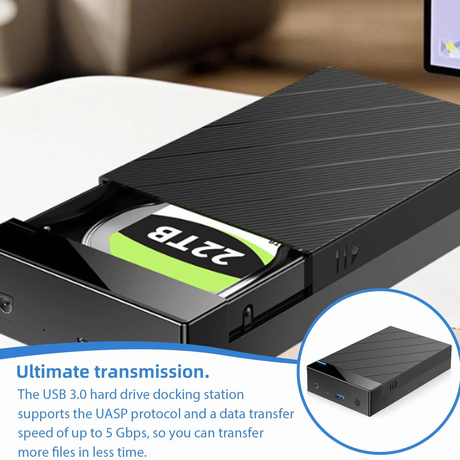 Stacja dokująca do dysków twardych 3,5 Gbps, USB 3.0 SATA HDD stacja dokująca do dysków twardych 2,5 i 3,5 cala HDD/SSD, adapter do dysków twardych z adapterem sieciowym 12 V/2 A, obsługuje UASP