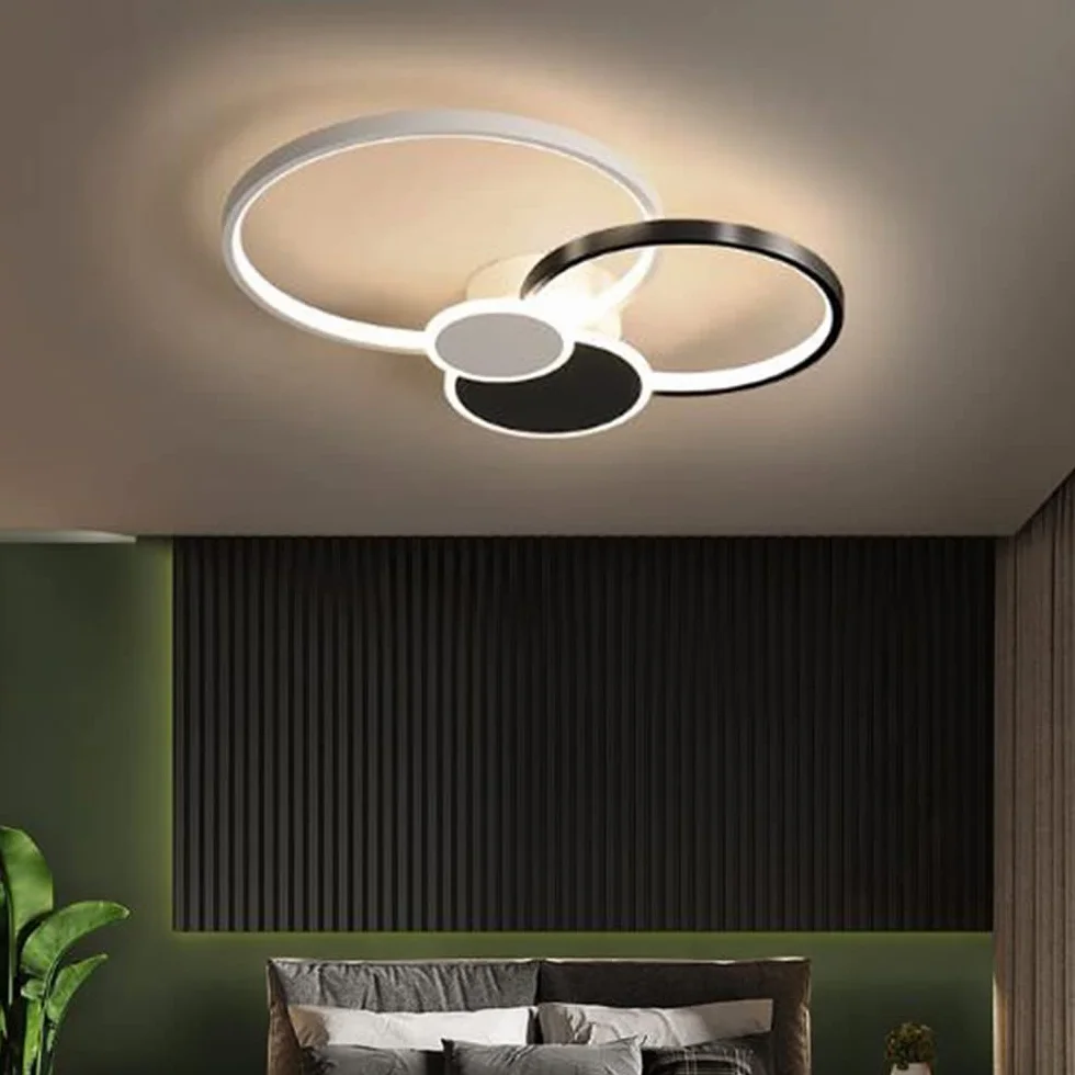 Nowoczesna Lampa Sufitowa LED 42W ściemnialna Lampa Sufitowa z Pilotem Kreatywny Okrągły żyrandol Akrylowy Abażur Sypialni Jadalnia Kuchnia Wisiorek światło Oświetlenie Wewnętrzne,Black
