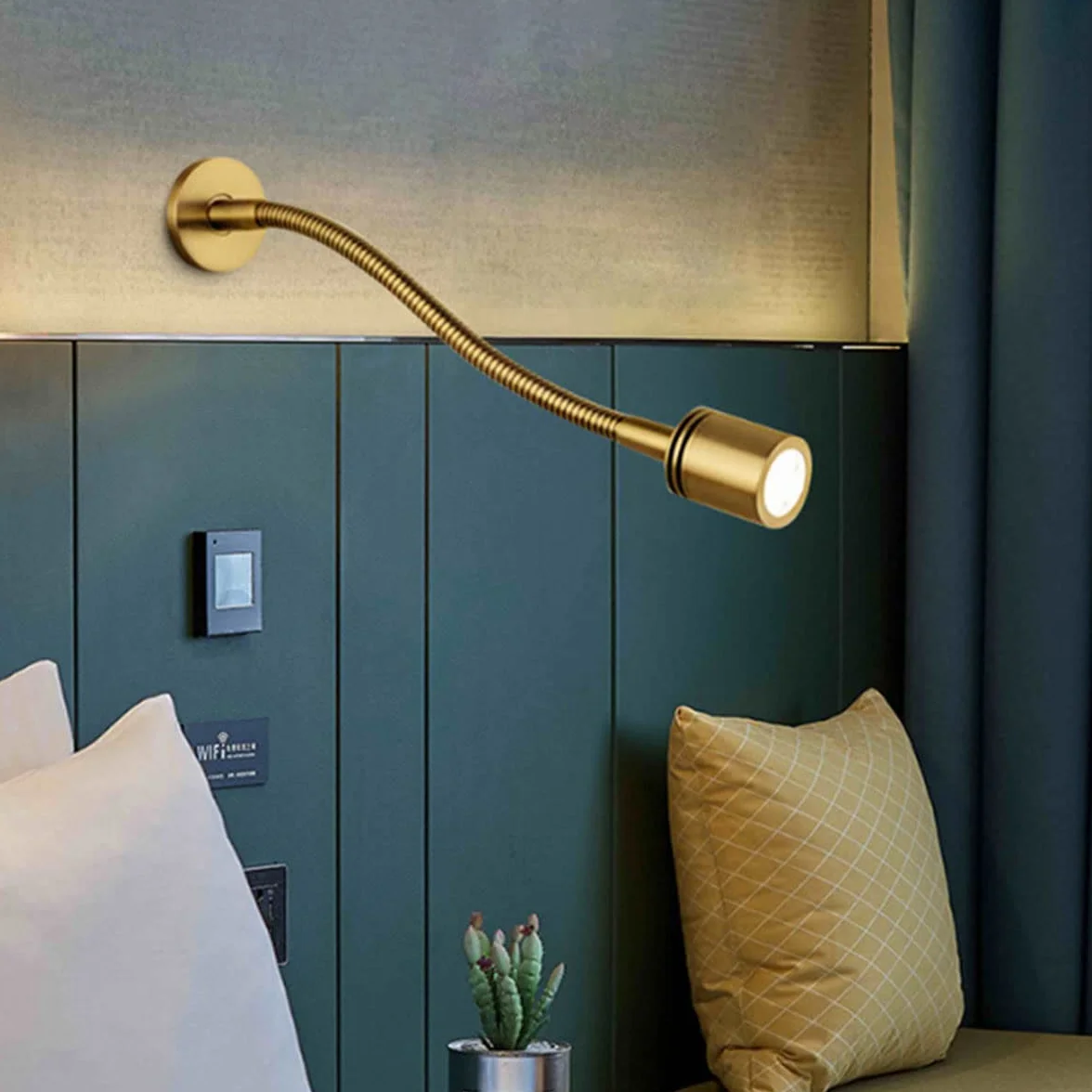Lampka Nocna Do Czytania 3W LED, 360° Elastyczna Lampa Na Gęsiej Szyi, Nowoczesna Metalowa Lampka Ścienna, 3000K Ciepła Biel, 210 LM, Do Sypialni Salonu Biura, Gold