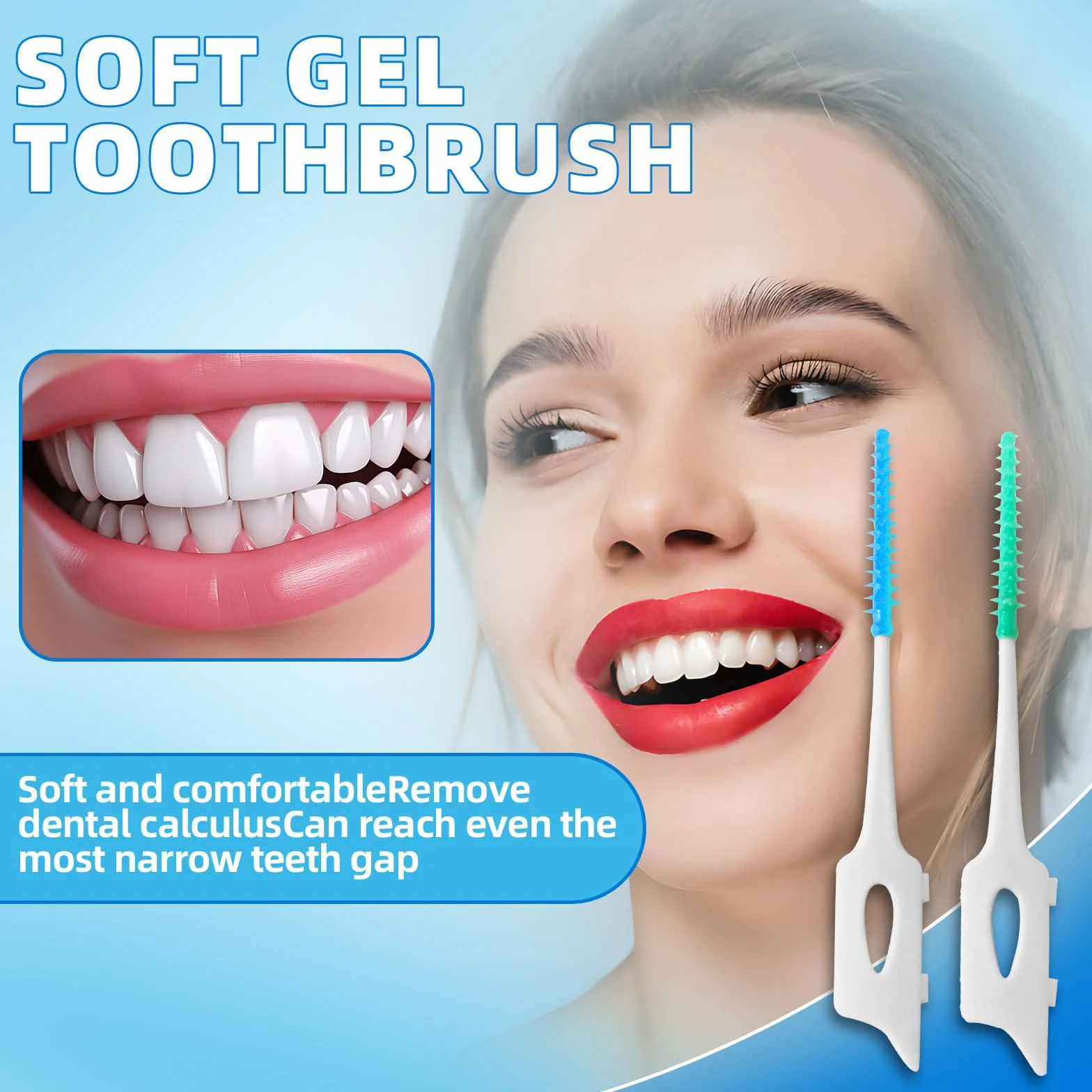 400 sztuk silikonowych szczotek międzyzębowych, z pudełkiem do przechowywania, do czyszczenia zębów (200 niebieskich + 200 zielonych)