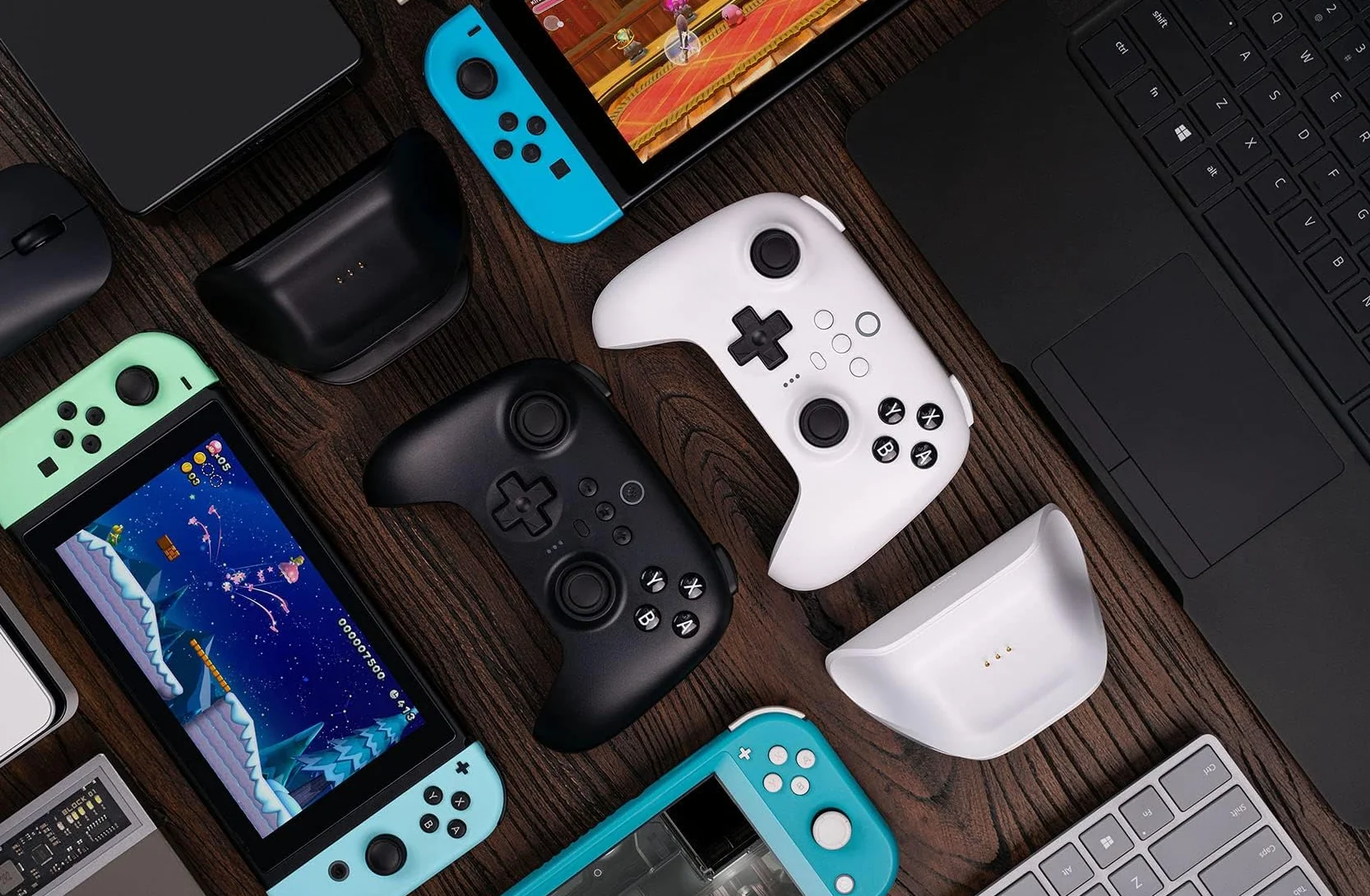 8Bitdo Ultimate Bluetooth i Kontroler 2.4g Ze Stacją ładującą Godziny Gry 22, Bezprzewodowy Kontroler Przełączników Kontroler Gier Kabel USB Gamepad do Przełącznika i Systemu Windows (Czarny)