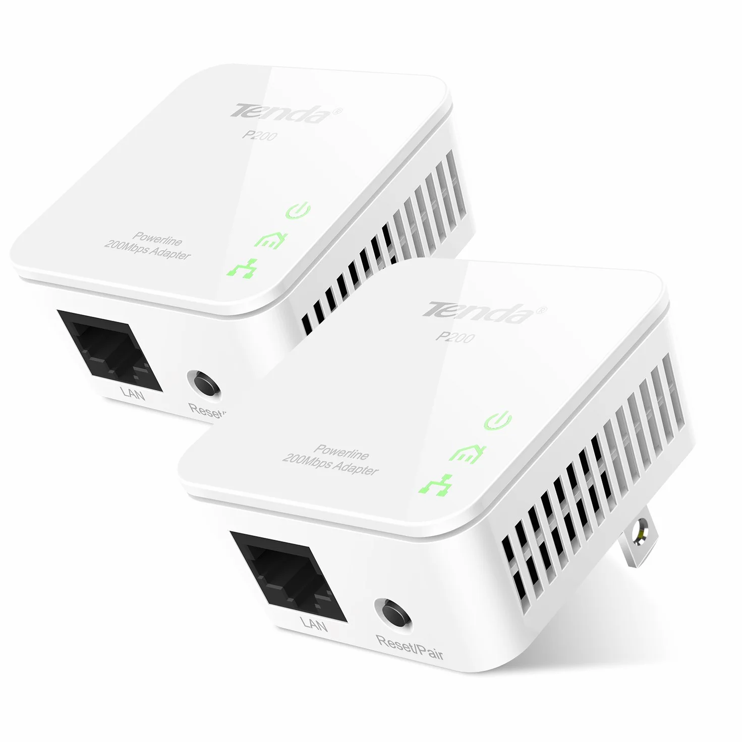 Tenda P200 Powerline Adapter KIT (200 MBit/s, HomePlug AV, 2 porty LAN, 128-Bit AES Encryption, Plug & Play, gniazdo internetowe kompatybilne ze wszystkimi adapterami Powerline) biały