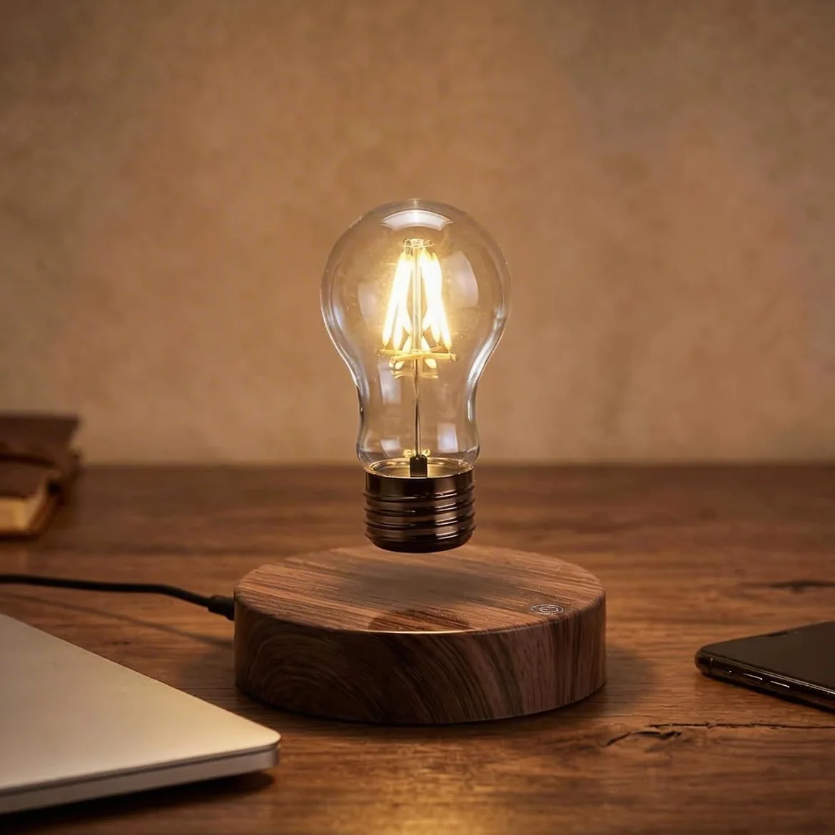 UVEHAS Lampa lewitująca, magnetyczna lampa LED, lampa na biurko, lampa lewitująca, obracająca się lampka nocna na kreatywne prezenty, do domu, biura, dekoracja stołu