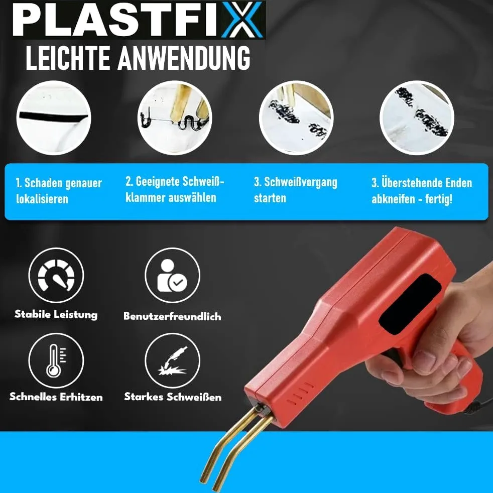 PLASTFIX spawarka do tworzyw sztucznych do spawania zderzaków, zestaw naprawczy do samochodu, plastikowa spawarka wraz z 200 klamrami spawalniczymi