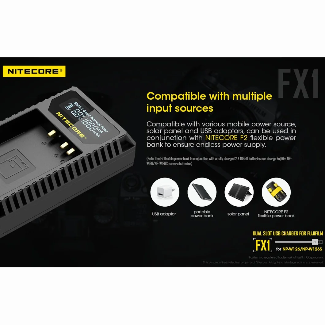 Nitecore FX1 Fujifilm W126/W126s Podwójna Ładowarka USB 2-godzinna