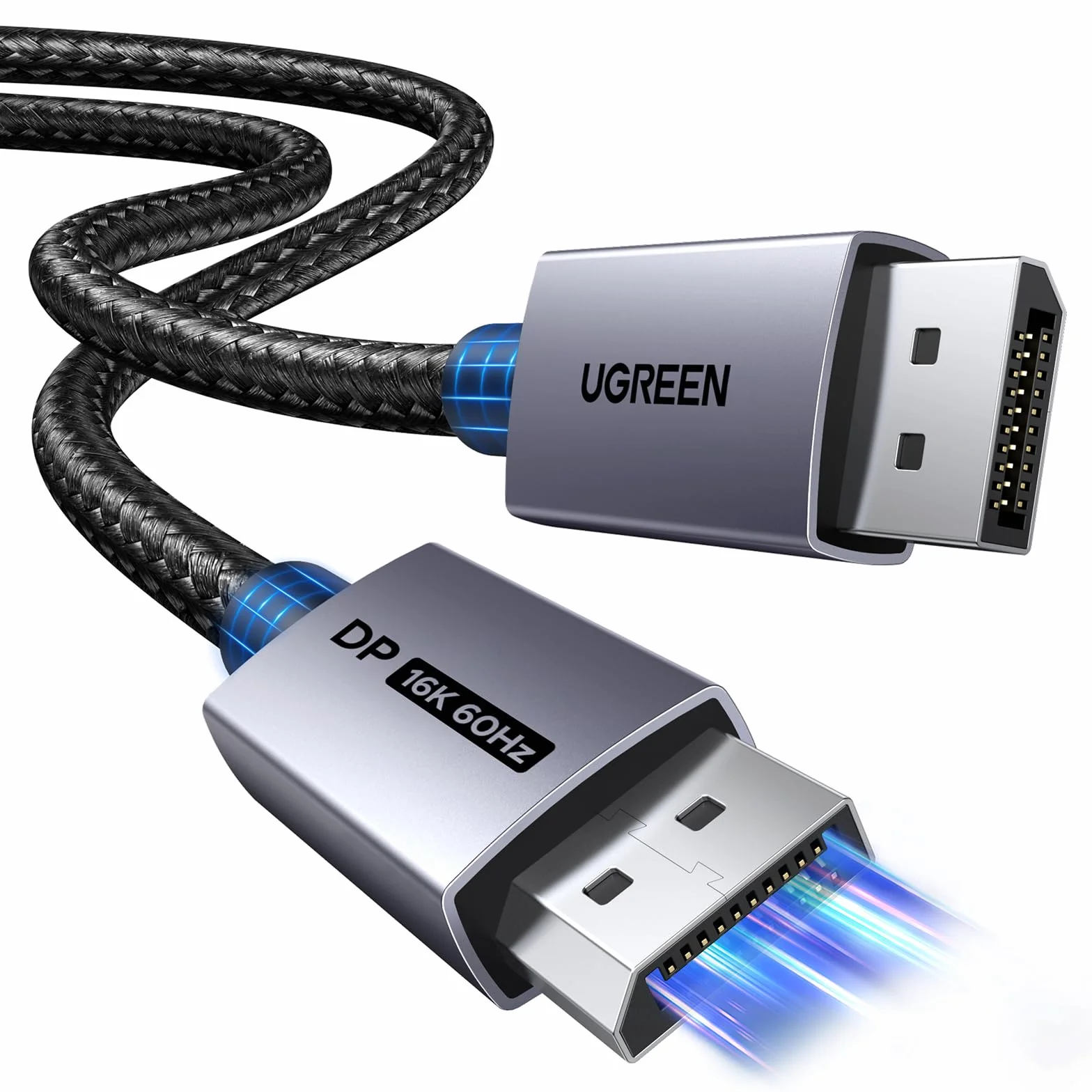 UGREEN 16K Kabel Displayport 2.1 16K 10K 60Hz 8K 120Hz 4K 240Hz 165Hz 144Hz, kabel DP 80Gbps z HDR, FreeSync, G-Sync, DSC 1.2a, HDCP 2.2 do PC, HDTV, monitorów gamingowych (1M)