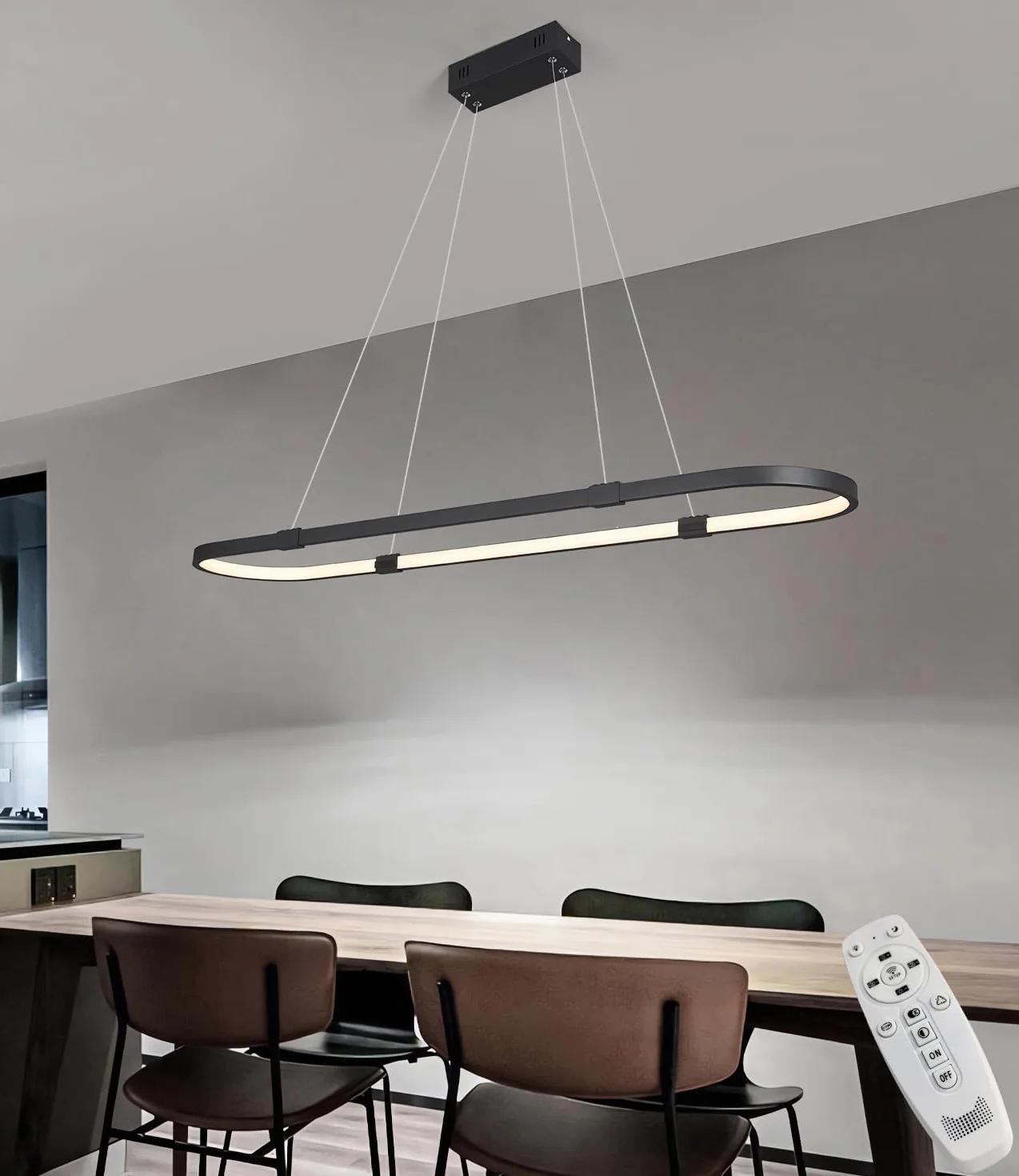 Ściemnialna lampa wisząca LED Czarna lampa wisząca Żyrandol do jadalni Okrągłe wiszące żyrandole z pilotem Lampa wisząca na wyspę kuchenną Sala konferencyjna Biuro Lampa sufitowa