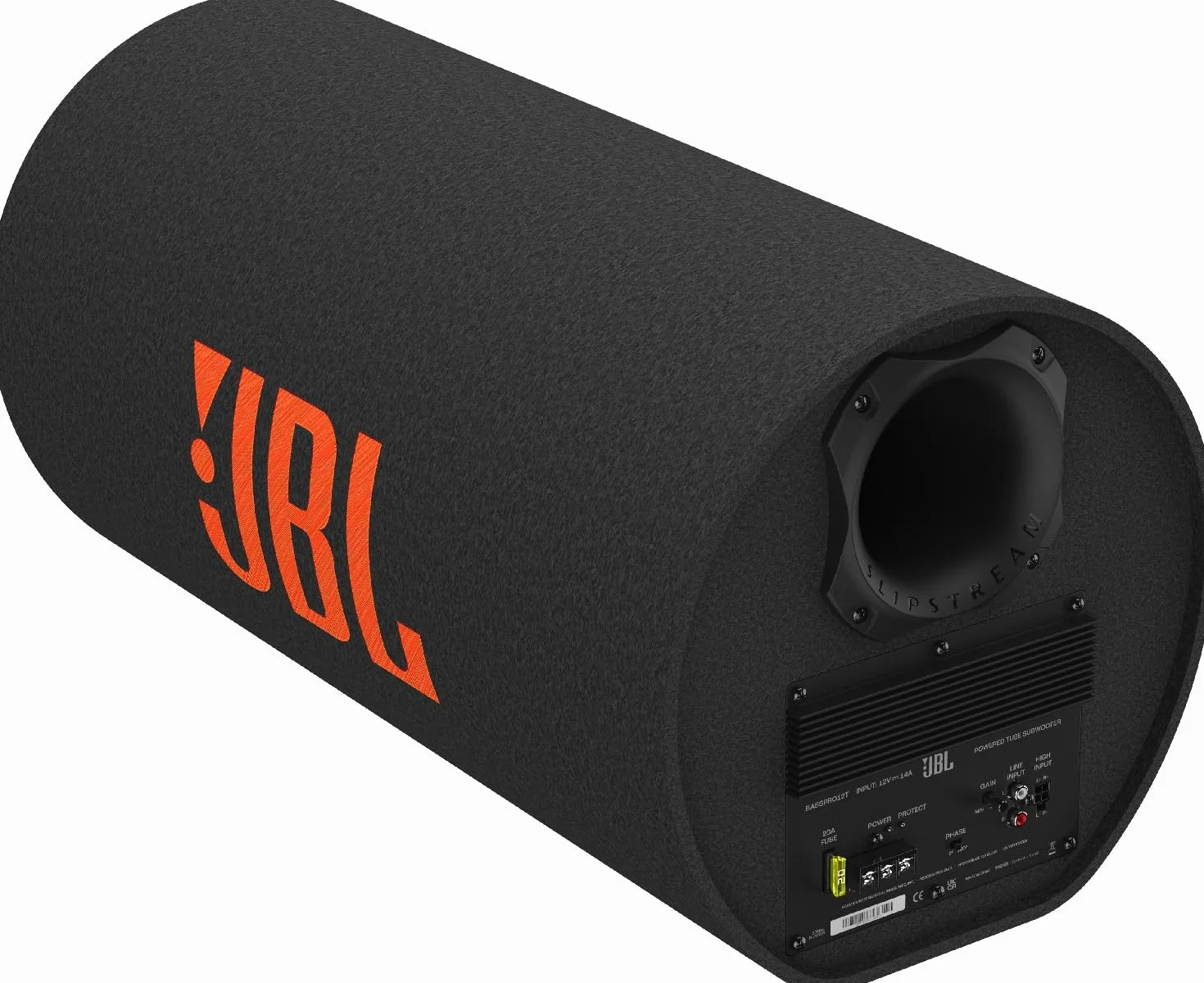 JBL BassPro Tube 12" 30 cm wzmacniacz samochodowy subwoofer, rurka samochodowa ze wzmacniaczem klasy D 450 W max, potężne wzmocnienie basu, opatentowany port basowy, pilot zdalnego sterowania