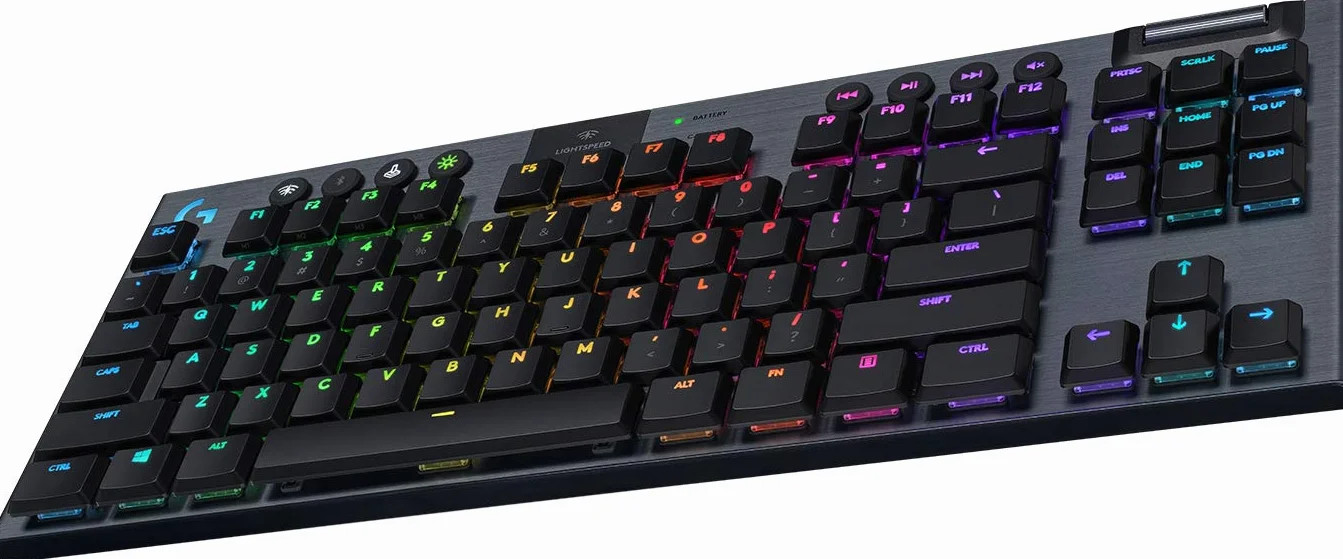 Logitech G 915 TKL Tenkeyless Lightspeed Wireless RGB Mechanical Gaming Keyboard, Przełączniki liniowe Niskoprofilowe Opcje przełącznika, LIGHTSYNC RGB, zaawansowane Wireless i Bluetooth Support -