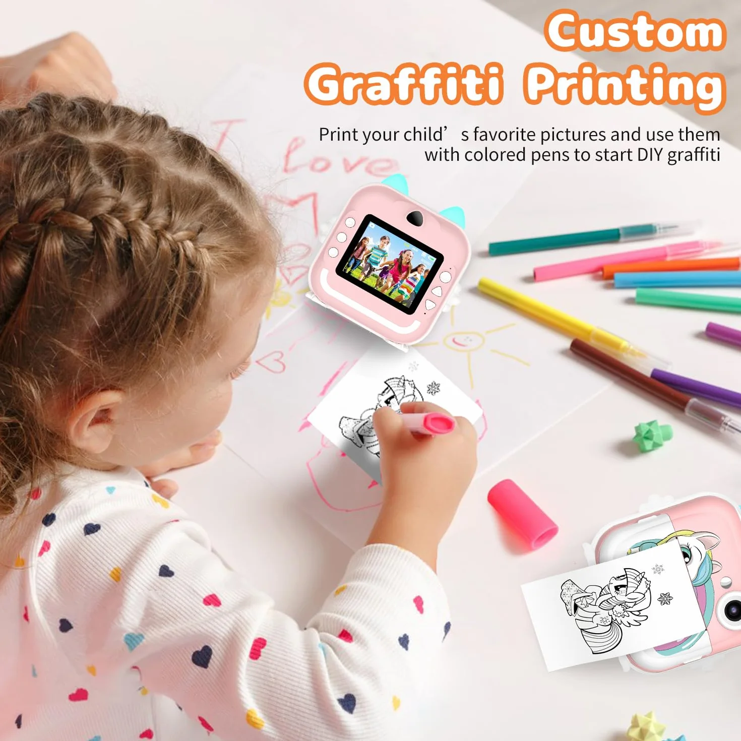 Aparat cyfrowy dla dzieci, 1080P 2.4" HD Aparat fotograficzny dla dzieci z kartą 32 GB i papierem do drukowania, natychmiastowa kamera wideo selfie dla dzieci w wieku 6 lat i starszych, prezent