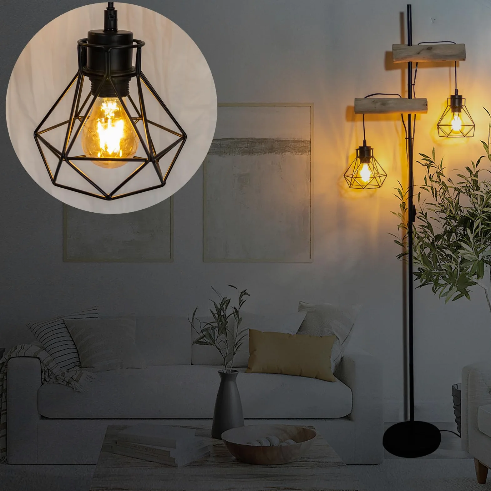 lampa stojąca drewniana do salonu z metalem: lampy stojące z diamentowymi abażurami (żarówka nie jest w zestawie) Nowoczesna dekoracyjna lampa salonowa z podwójnym włącznikiem lampa do łóżka