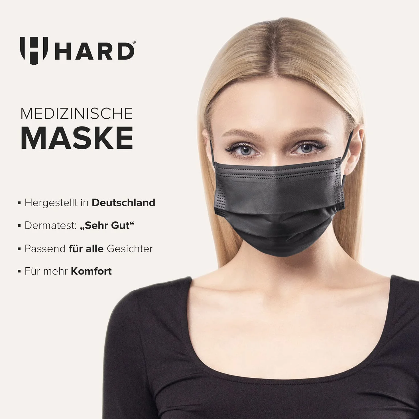 HARD 50 x maska chirurgiczna | Made in Germany | Oeko-Tex Standard 100 | medyczna ochrona jamy ustnej | MNS typ II | wysokiej jakości ochrona dróg oddechowych | 3-warstwowe | jednorazowe maski na