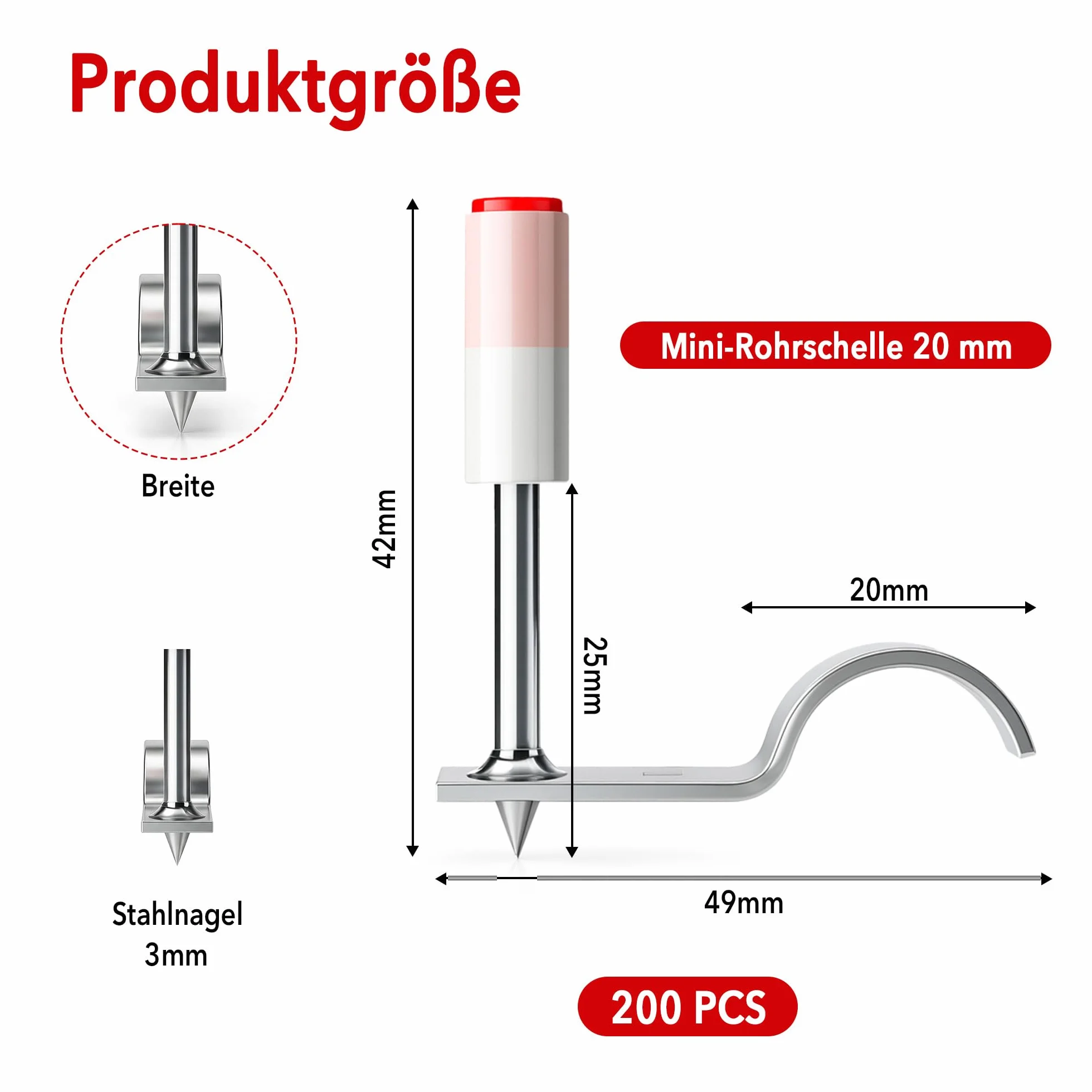 200 sztuk gwoździ do pistoletu do paznokci: gwoździe stalowe o wysokiej wytrzymałości do betonu i stali, 7,3 mm, mini gwoździe ręczne, idealne do kanałów kablowych, sufitów i mocowania na ścianie