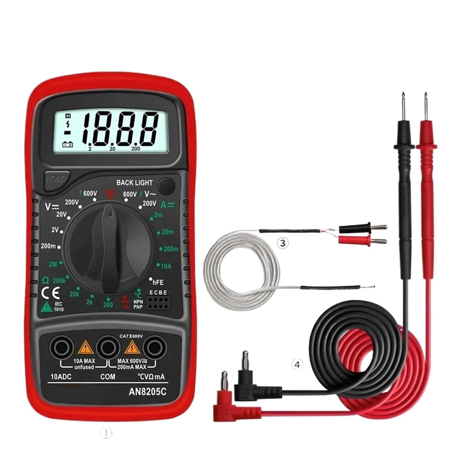 8205C Multimetro LCD tester hFE AC DC miernik napięcia multimetr cyfrowy 1999 liczenie amperomierz, termometr narzędzie (8205C czerwony)