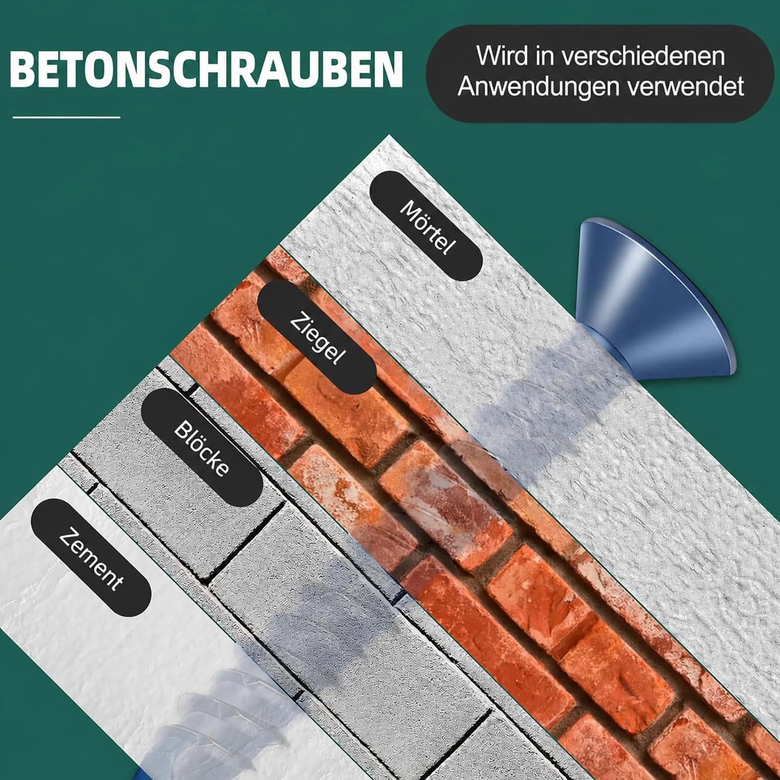DAYALO Wkręty do betonu z łbem stożkowym z gniazdem krzyżowym M5,5 x 45, 30 sztuk śruby do betonu ocynkowane, z wiertłem i bitem wkrętakowym, do muru, betonu, architektury, przemysłu (niebieskie)
