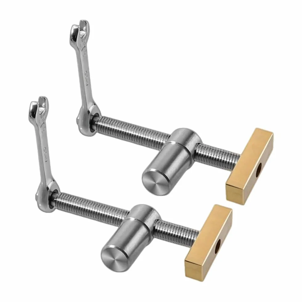 VIDOO 2SZT Klips Biurkowy z 4 SZT Bench Dogs Ogranicznik Otworu Zacisk Mosiądz Stal Nierdzewna Imadło dla Cieśli-Srebrny 19mm Dwa Imadła