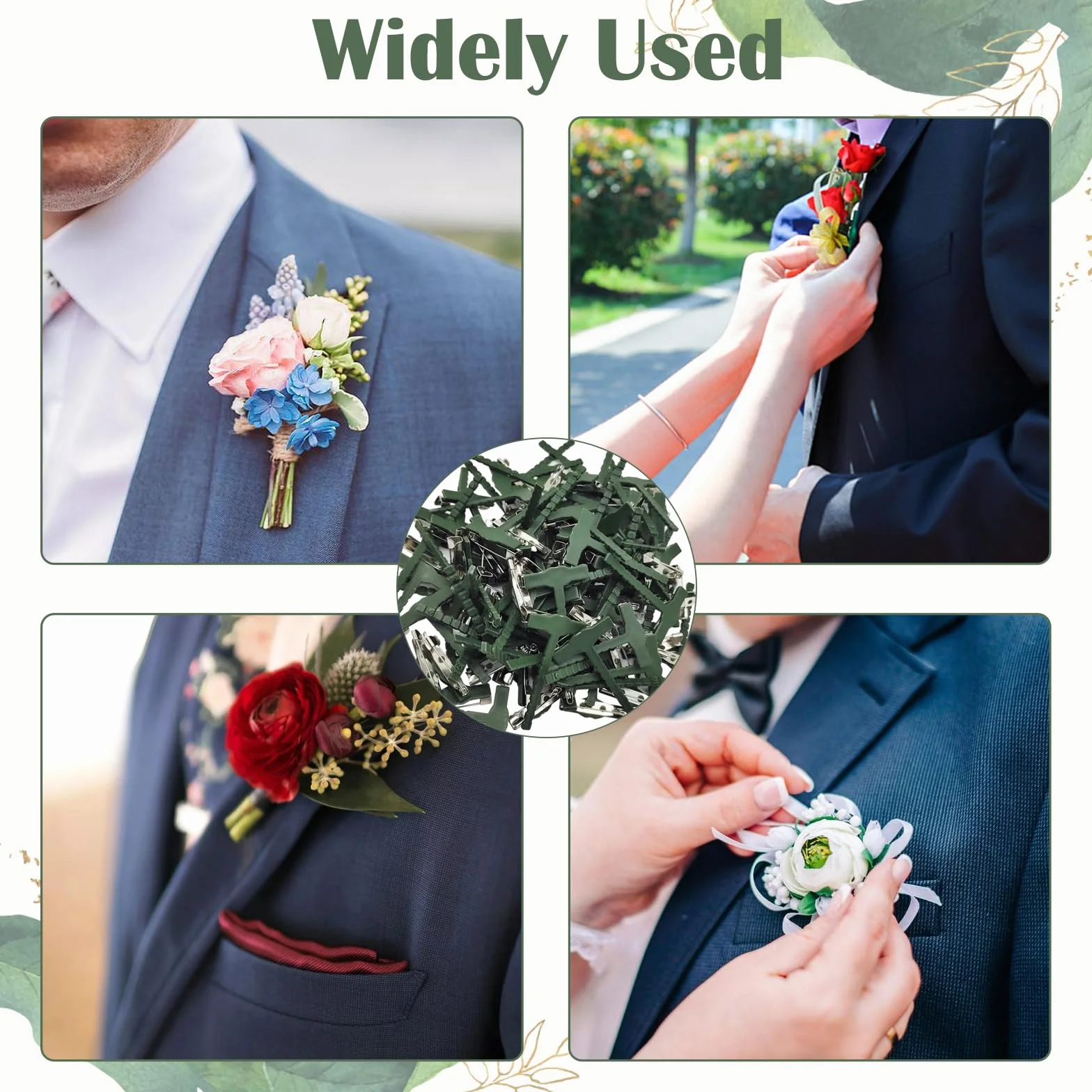 Zielona mała delikatna szpilka bezpieczeństwa w kształcie litery T 90 sztuk DIY ślub broszki boutonniere, akcesoria bezpieczeństwa do odzieży ślubnej