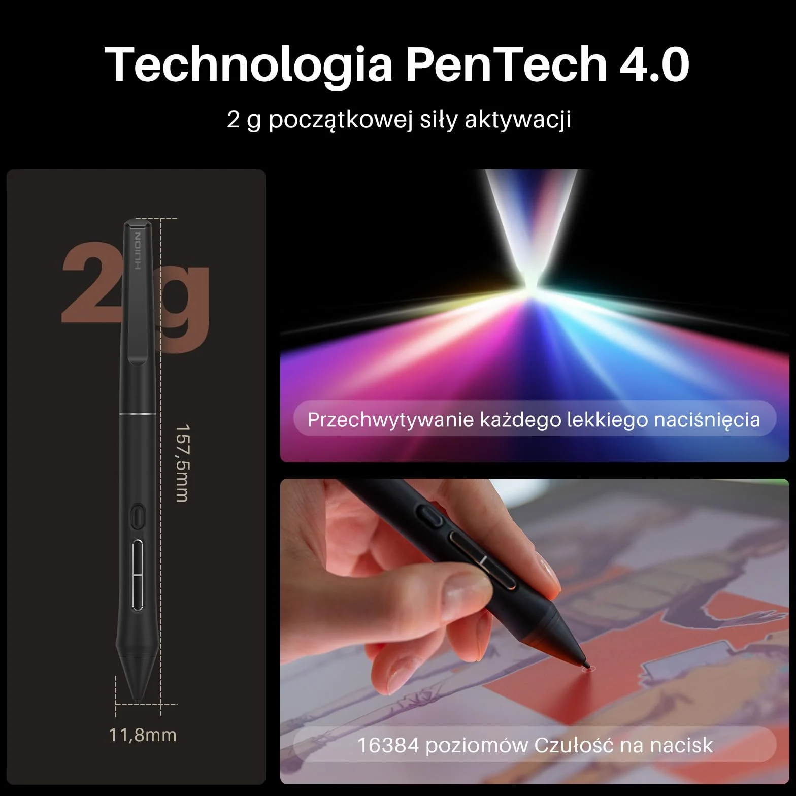 HUION KAMVAS 16 (Gen 3) Tablet graficzny z ekranem 15,8 cala 2,5K QHD 99% sRGB PenTech 4.0 16384 nacisku pióra