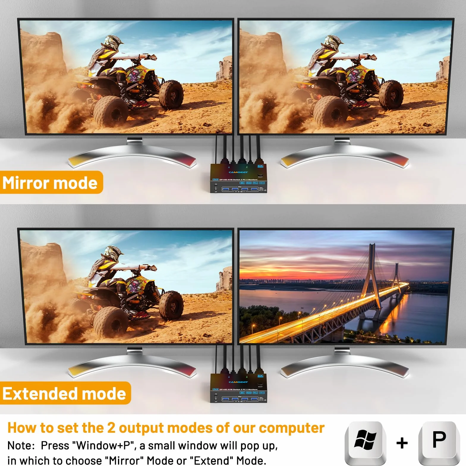 4K@144Hz Przełącznik KVM HDMI Displayport 2 monitory 2 komputery, przełącznik KVM USB 3.0 Dual Monitor do 2 komputerów, 2 monitorów i 4 portów USB 3.0. z kablami USB, adapterem przewodowym pilotem